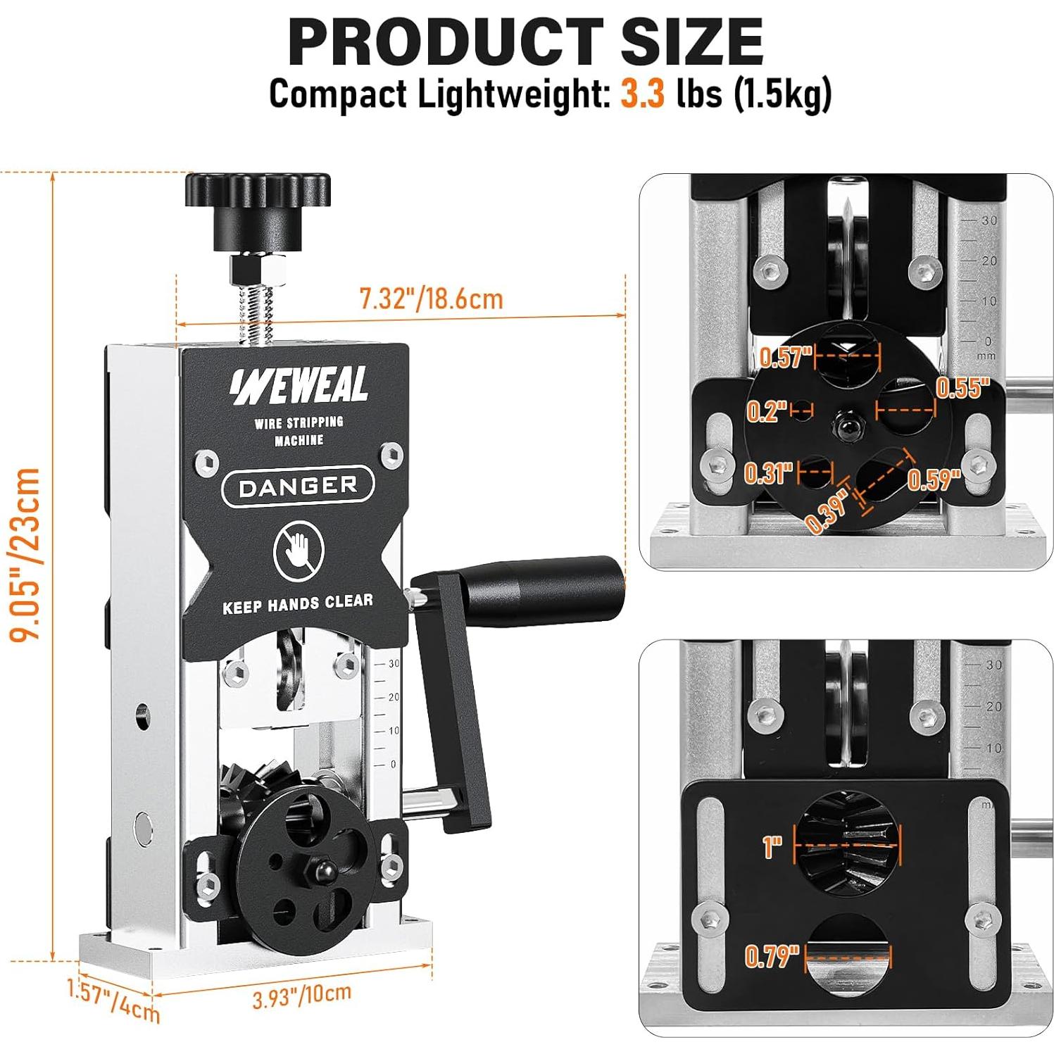 Destripador de Cables WEWEAL 0.06-1.18" Manual y Taladro