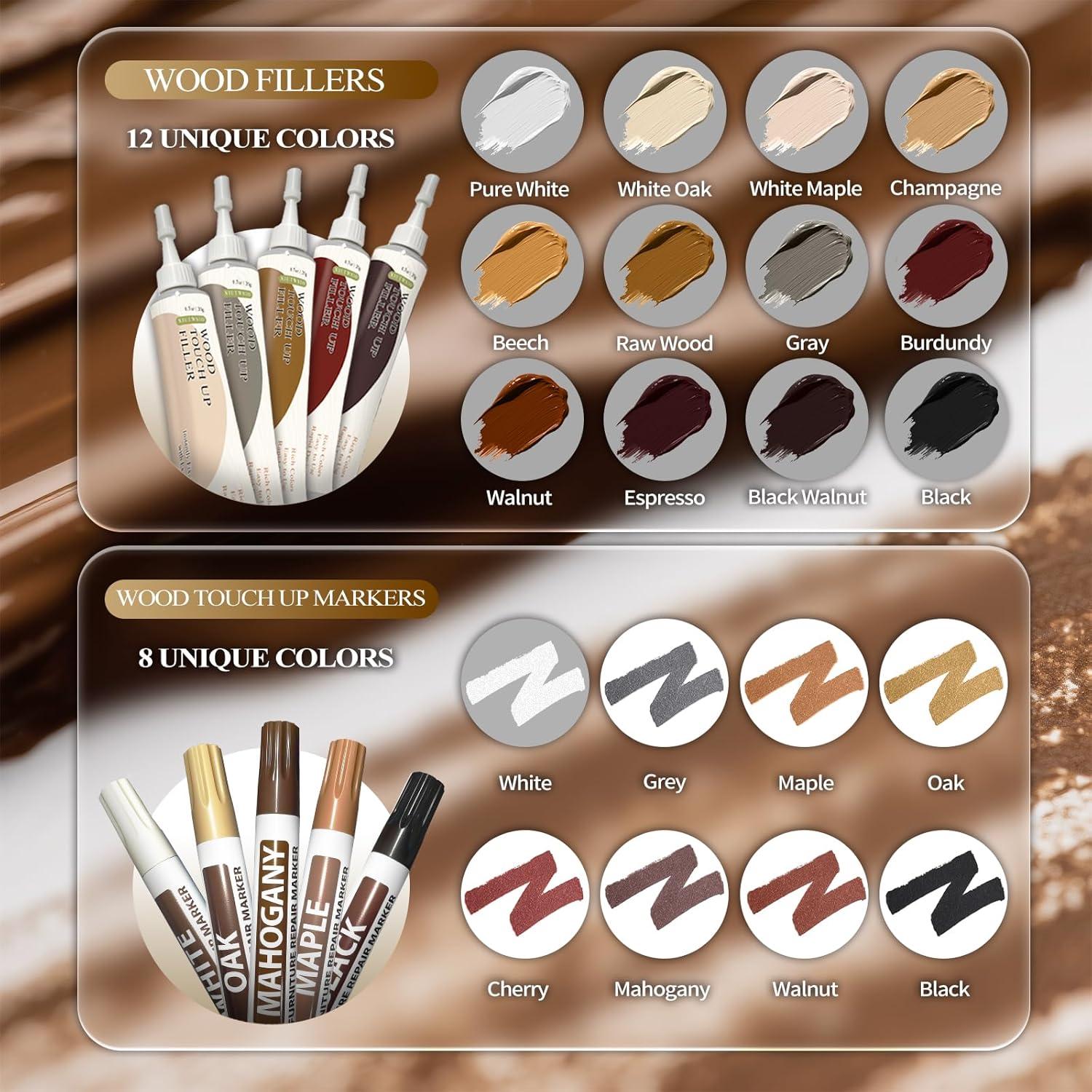 Kit de Reparación de Madera NIUTWSIO - 34 Piezas, 12 Colores