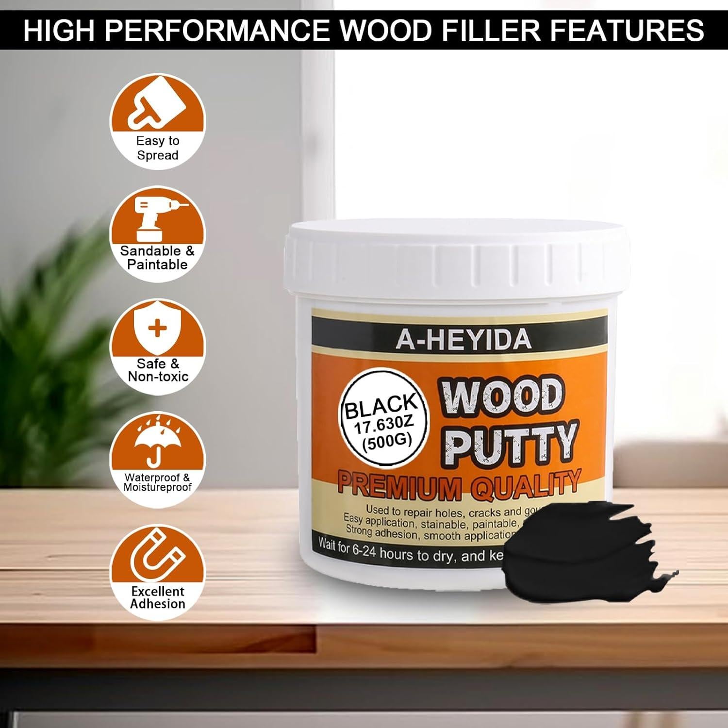 Kit de Reparación Masilla para Madera Negra A-HEYIDA 500 g