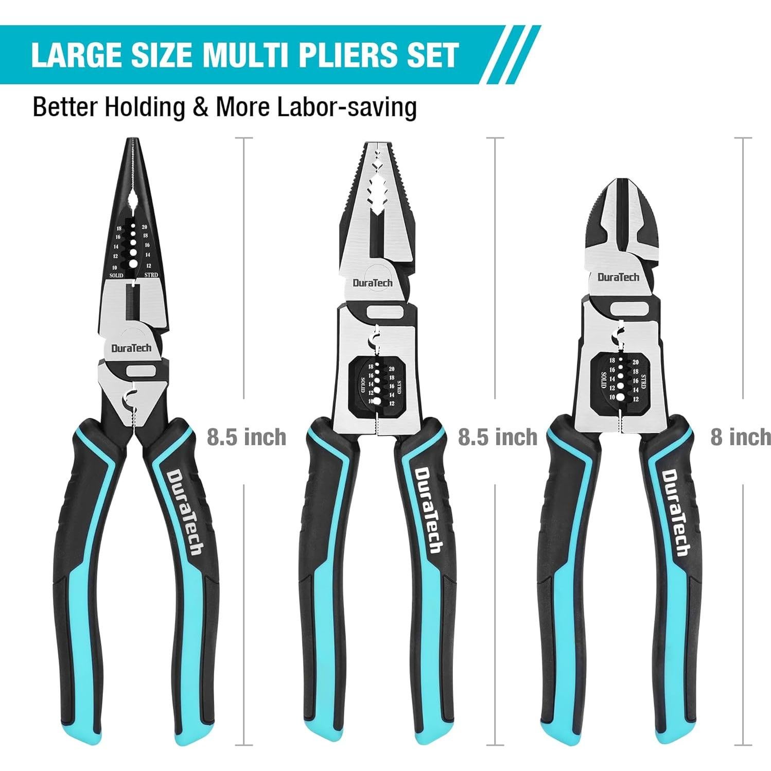 Juego de Alicates Multifuncionales DURATECH 3 Piezas 21.6 cm