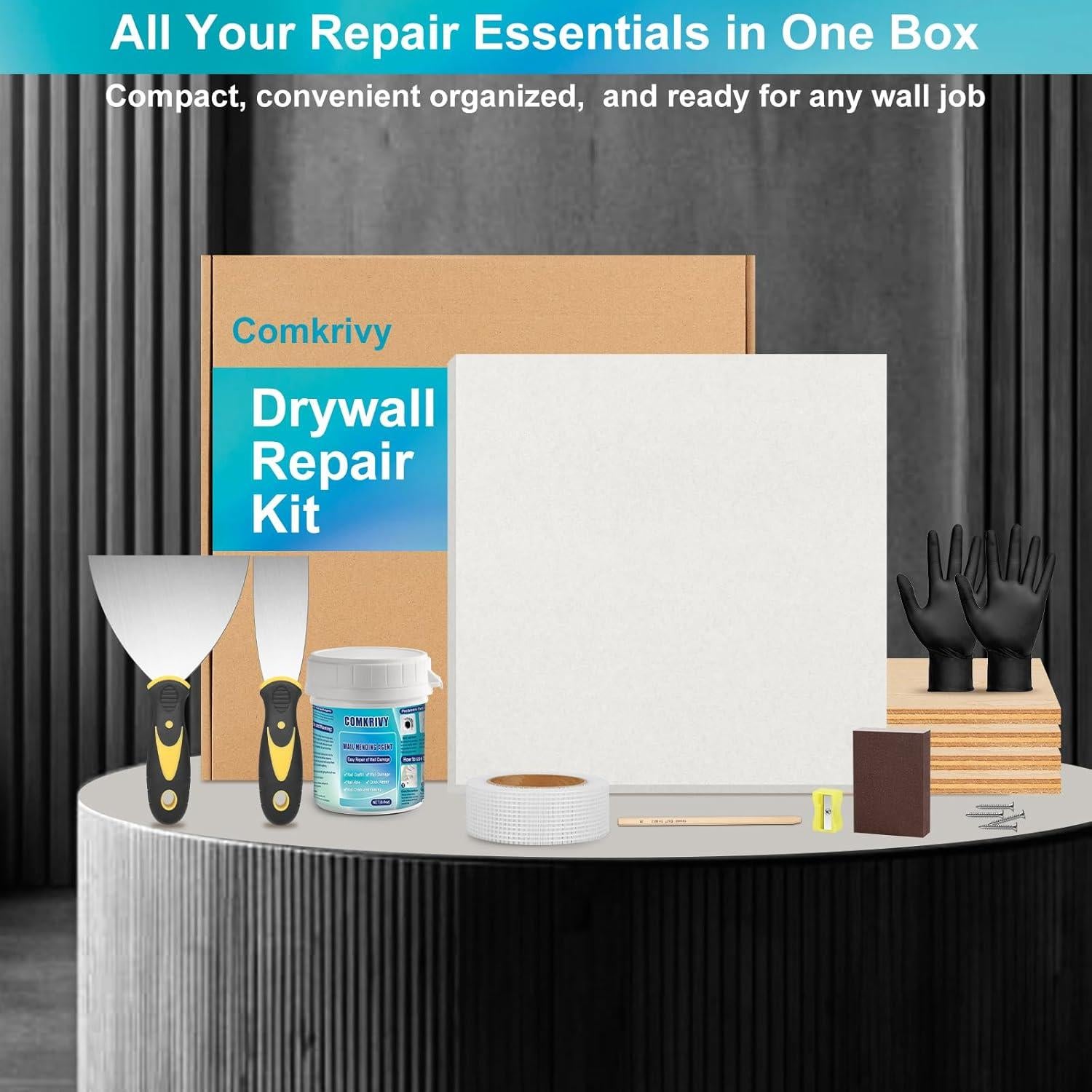 Kit de Reparación de Drywall Comkrivy 30.48cm 33-en-1 con Masilla