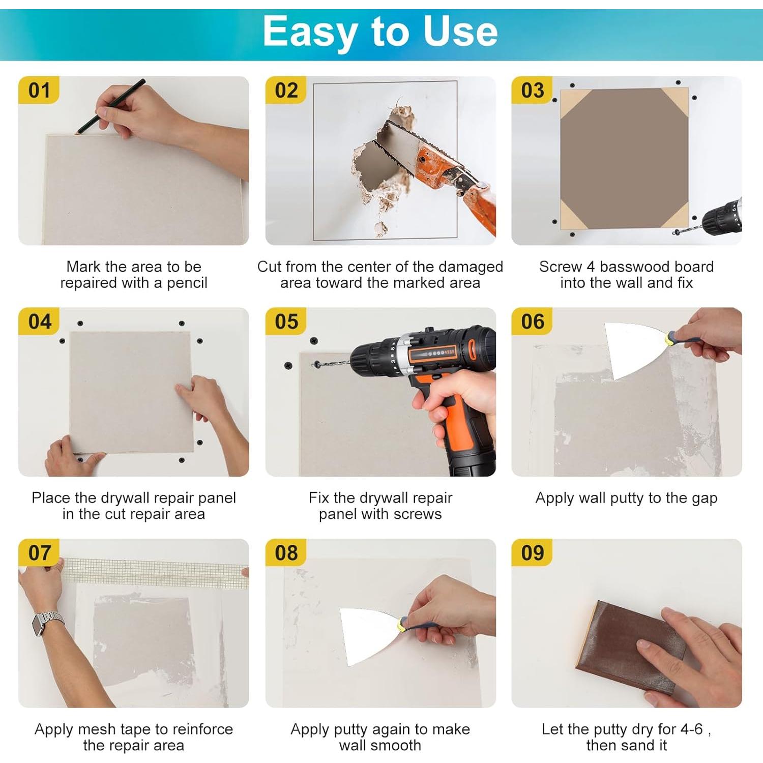 Kit de Reparación de Drywall Comkrivy 30.48cm 33-en-1 con Masilla