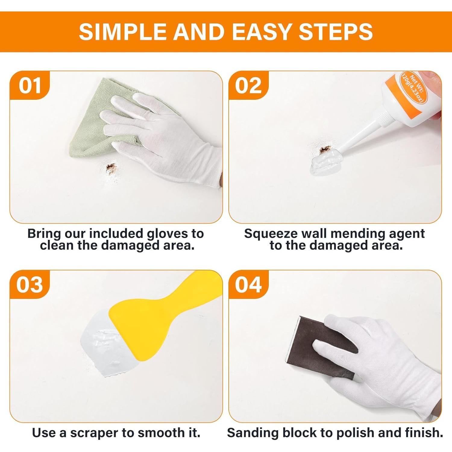 Kit de Reparación de Paredes MAPVOLUT 2x120g Masilla y Raspadores