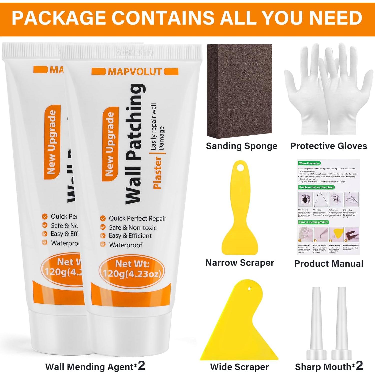 Kit de Reparación de Paredes MAPVOLUT 2x120g Masilla y Raspadores