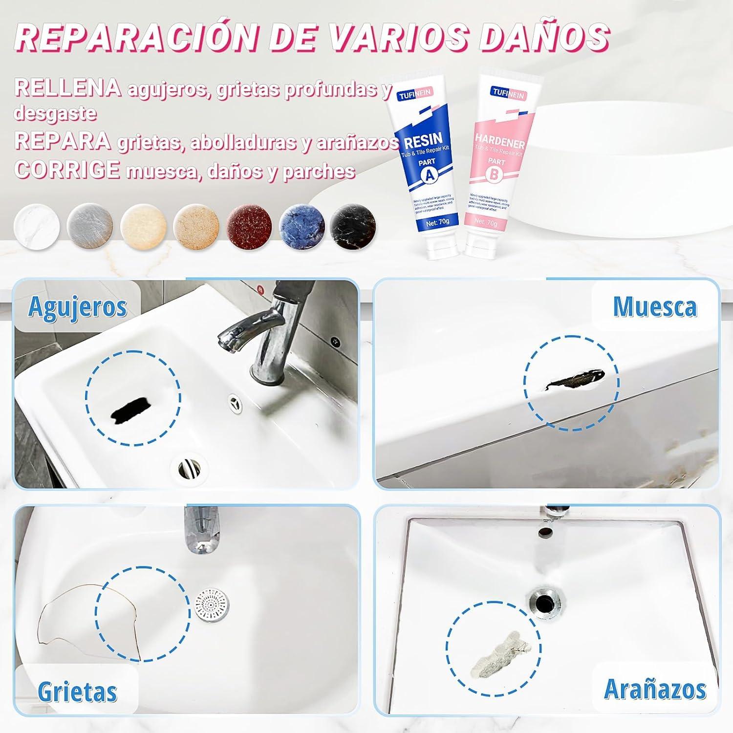 Kit de Reparación de Baño TUFINEIN 140ml Blanco Cerámica