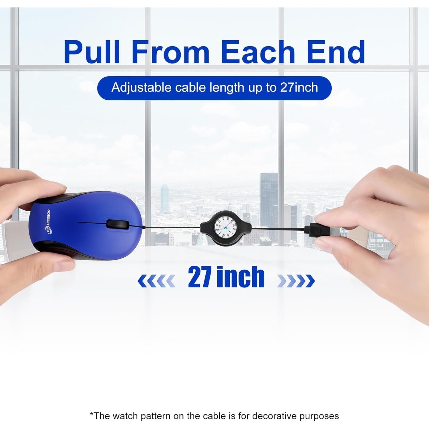 Ratón Mini USB C HXMJ Retráctil 1600 DPI Azul