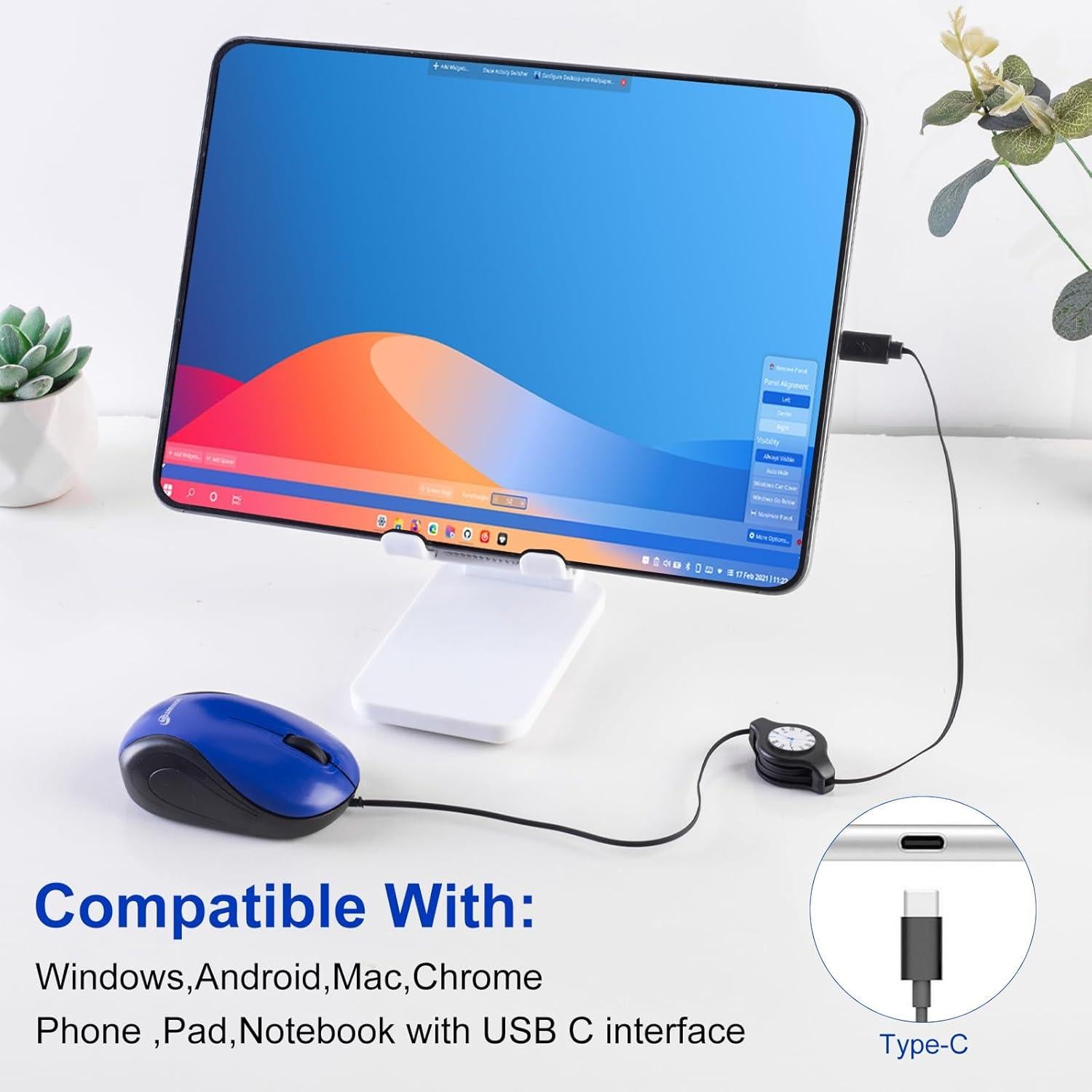 Ratón Mini USB C HXMJ Retráctil 1600 DPI Azul