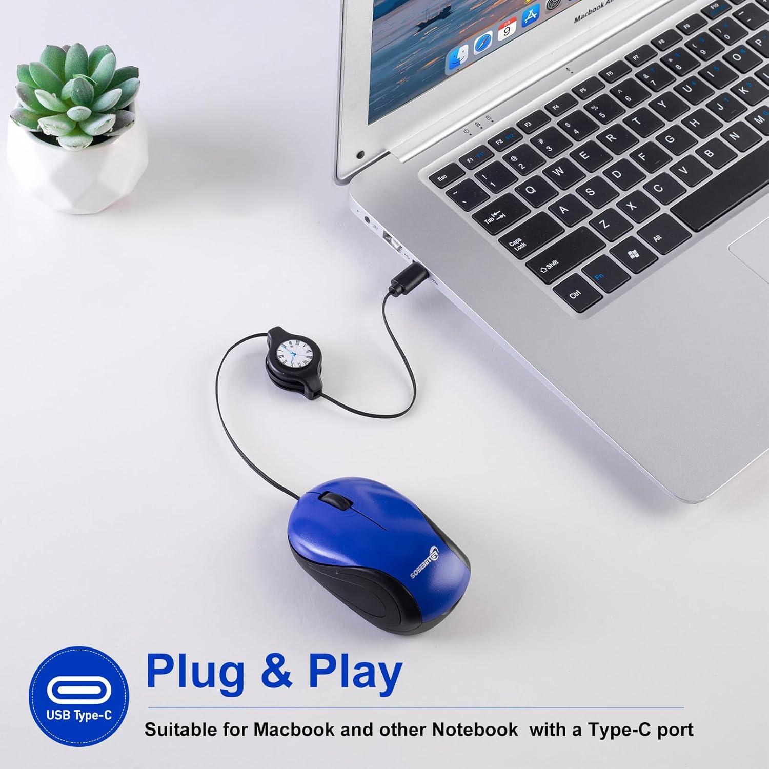 Ratón Mini USB C HXMJ Retráctil 1600 DPI Azul