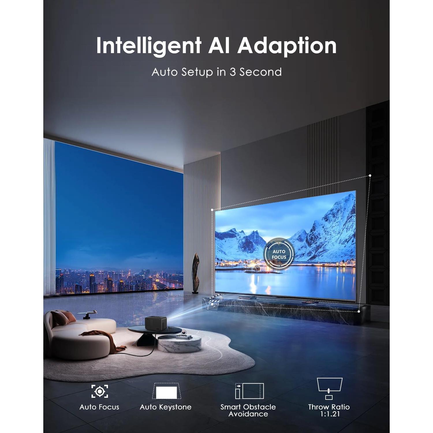 Proyector 4K ZCGIOBN A6 Inteligente con WiFi y Bluetooth