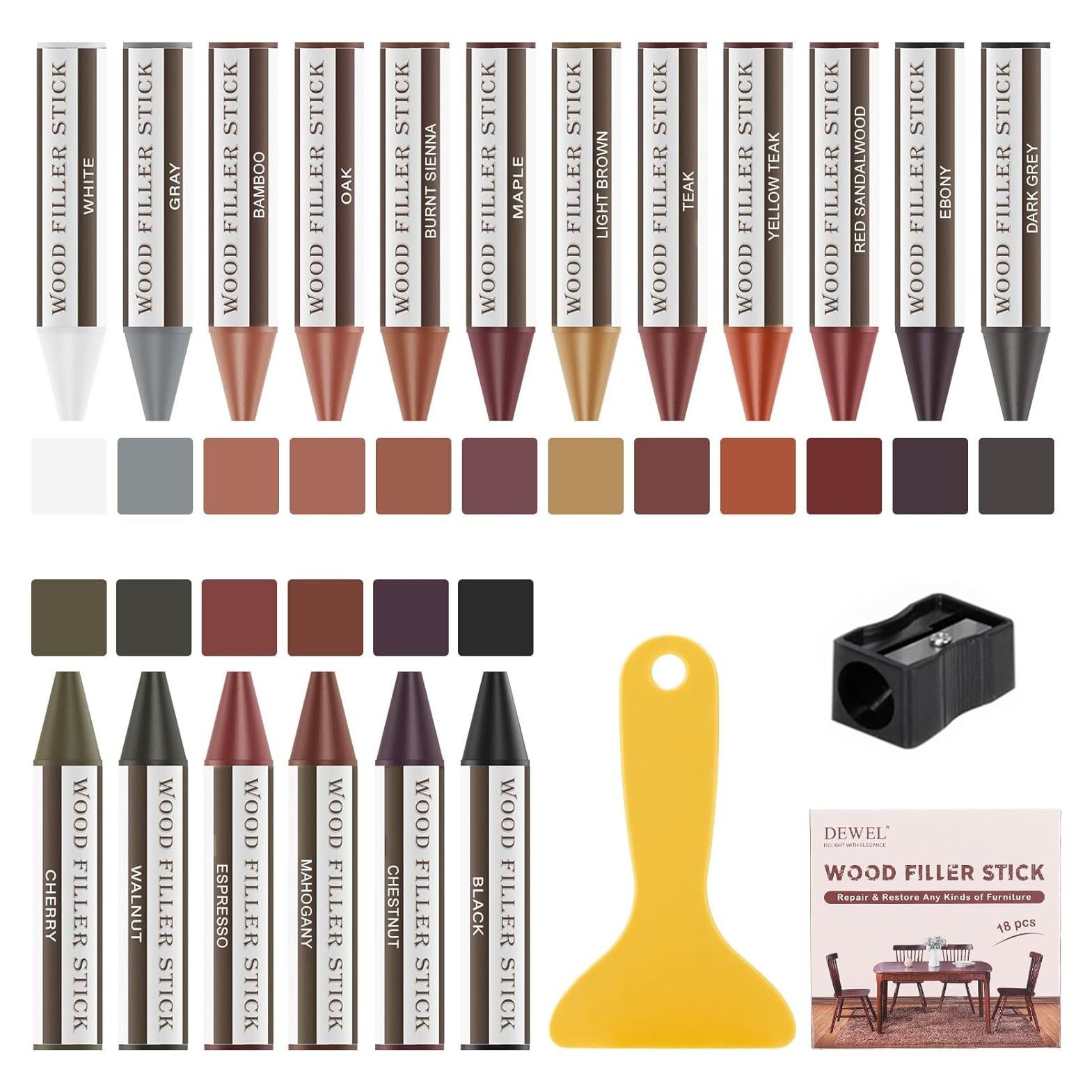 DEWEL Kit de Reparación de Madera - 18 Palos de Cera de Colores