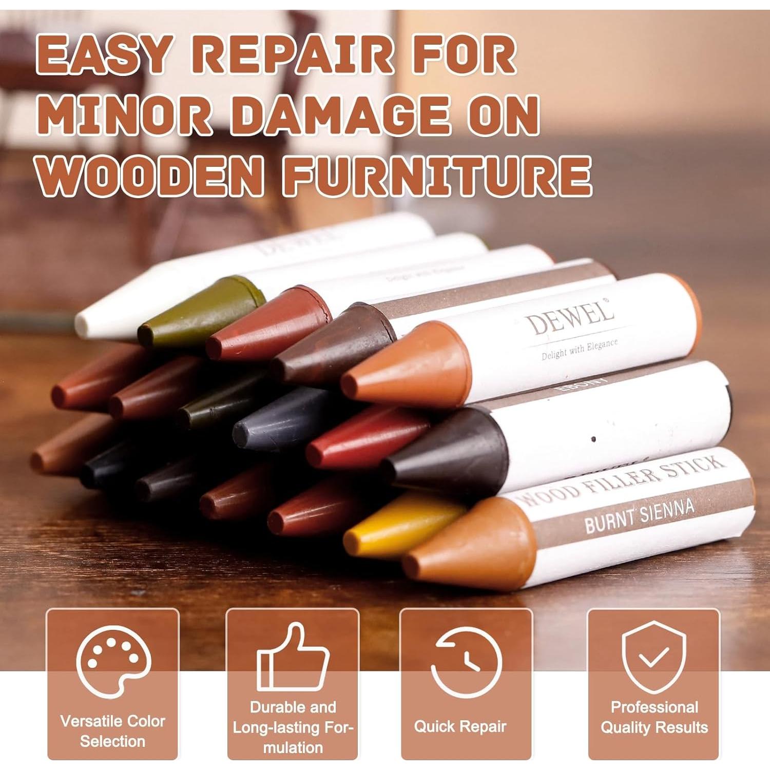 DEWEL Kit de Reparación de Madera - 18 Palos de Cera de Colores