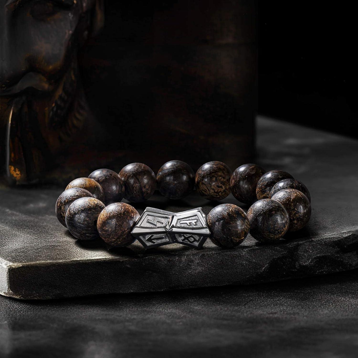 Pulsera de cuentas para hombres AWNL con runas en plata esterlina