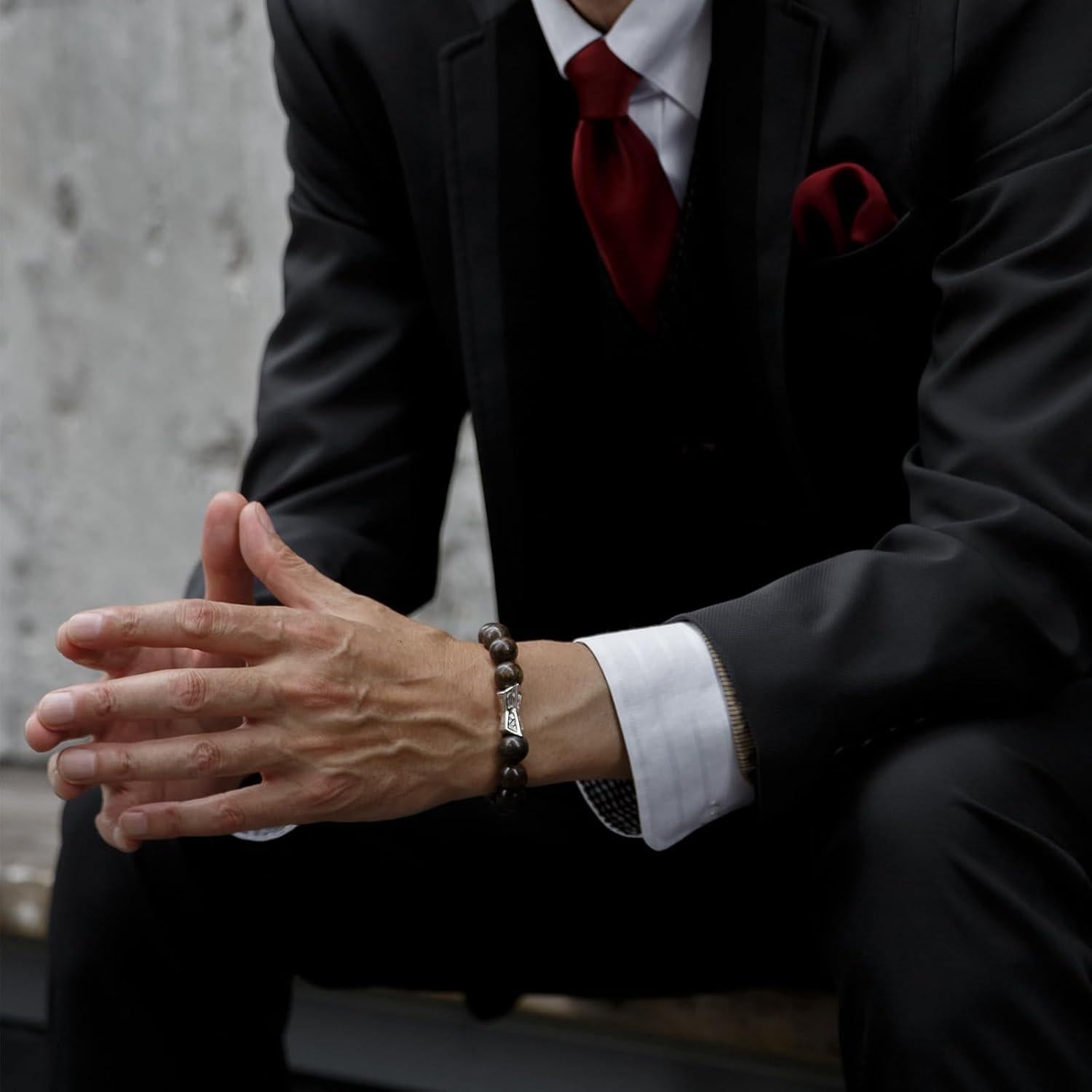 Pulsera de cuentas para hombres AWNL con runas en plata esterlina