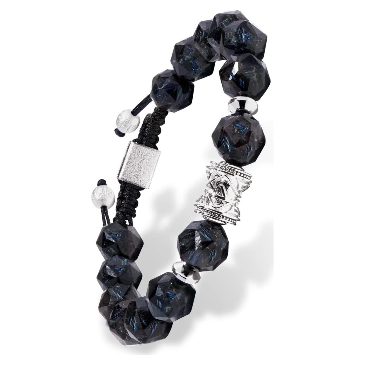 Pulsera de cuentas de Nuummite AWNL con charm de plata 19.1cm