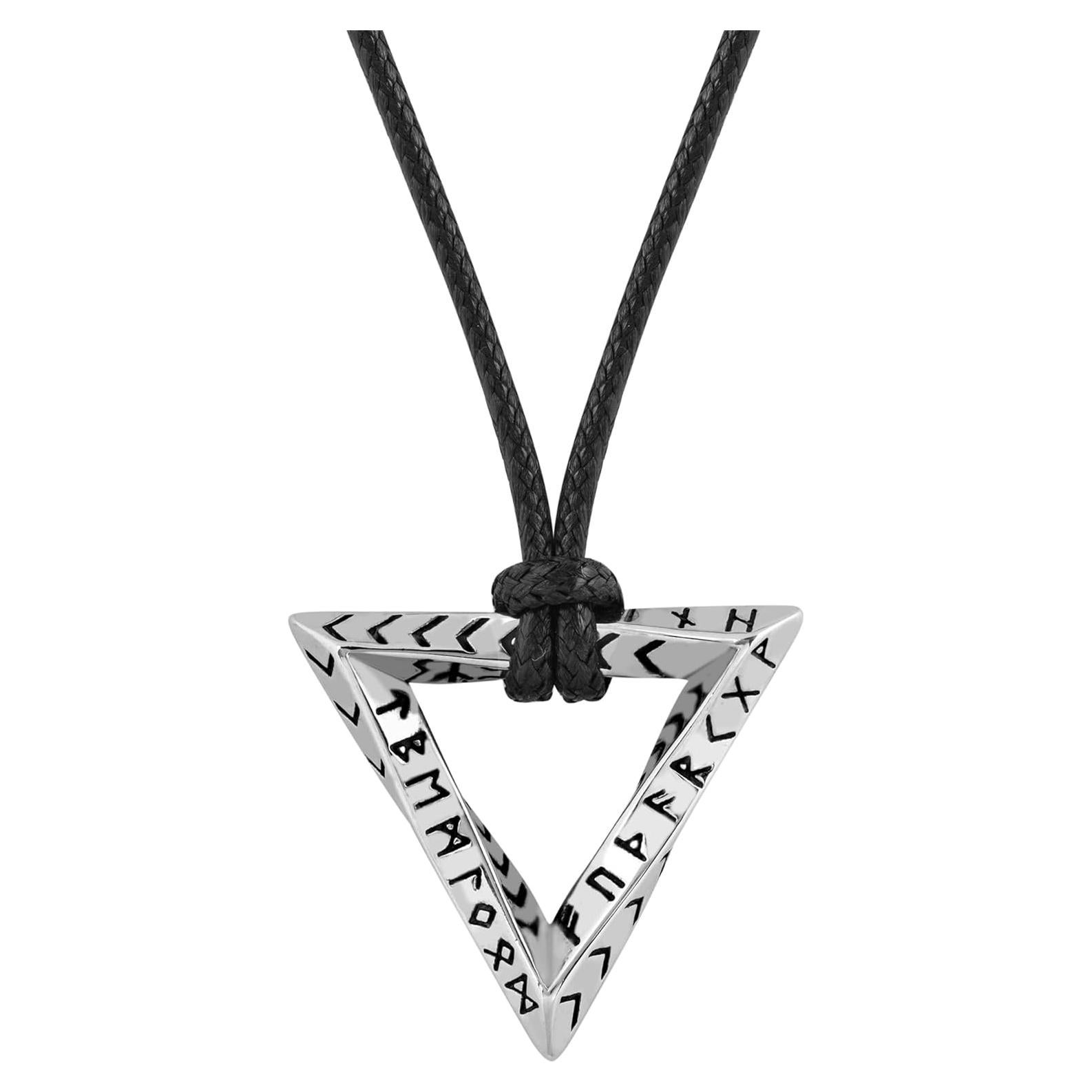 Collar de Runas Vikingas HAQUIL, Talisman Triangular Acero Inoxidable