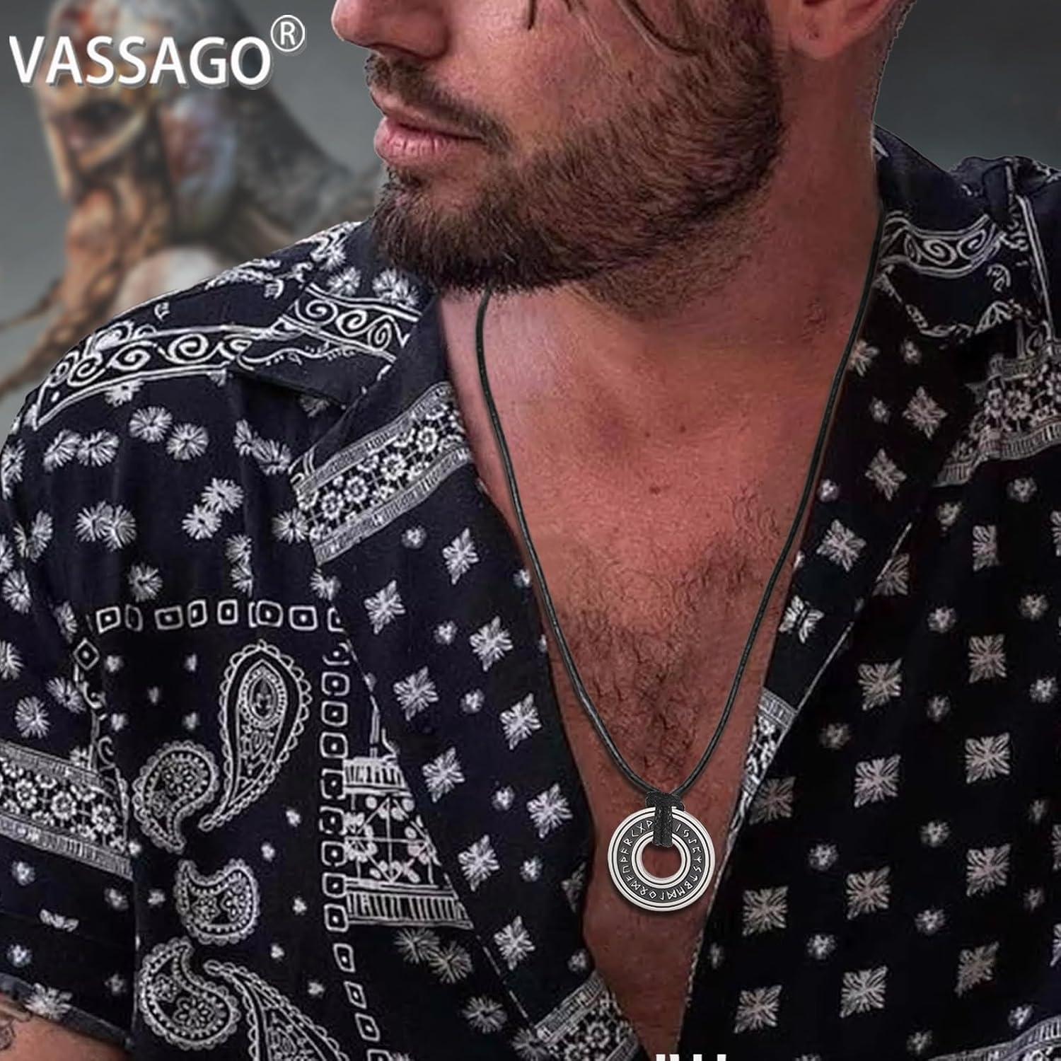 Collar Vikingo VASSAGO de Acero Inoxidable y Cuero Ajustable