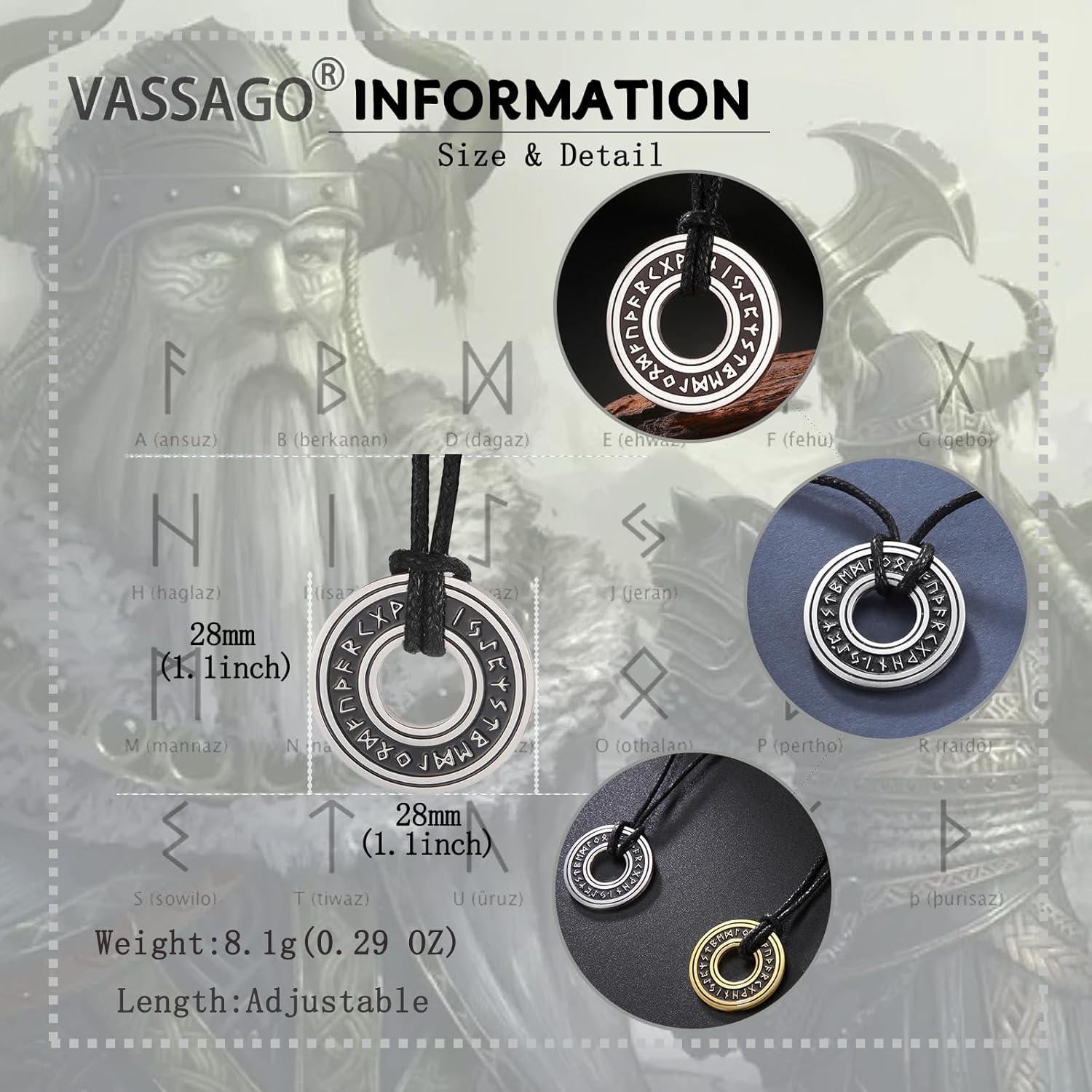 Collar Vikingo VASSAGO de Acero Inoxidable y Cuero Ajustable