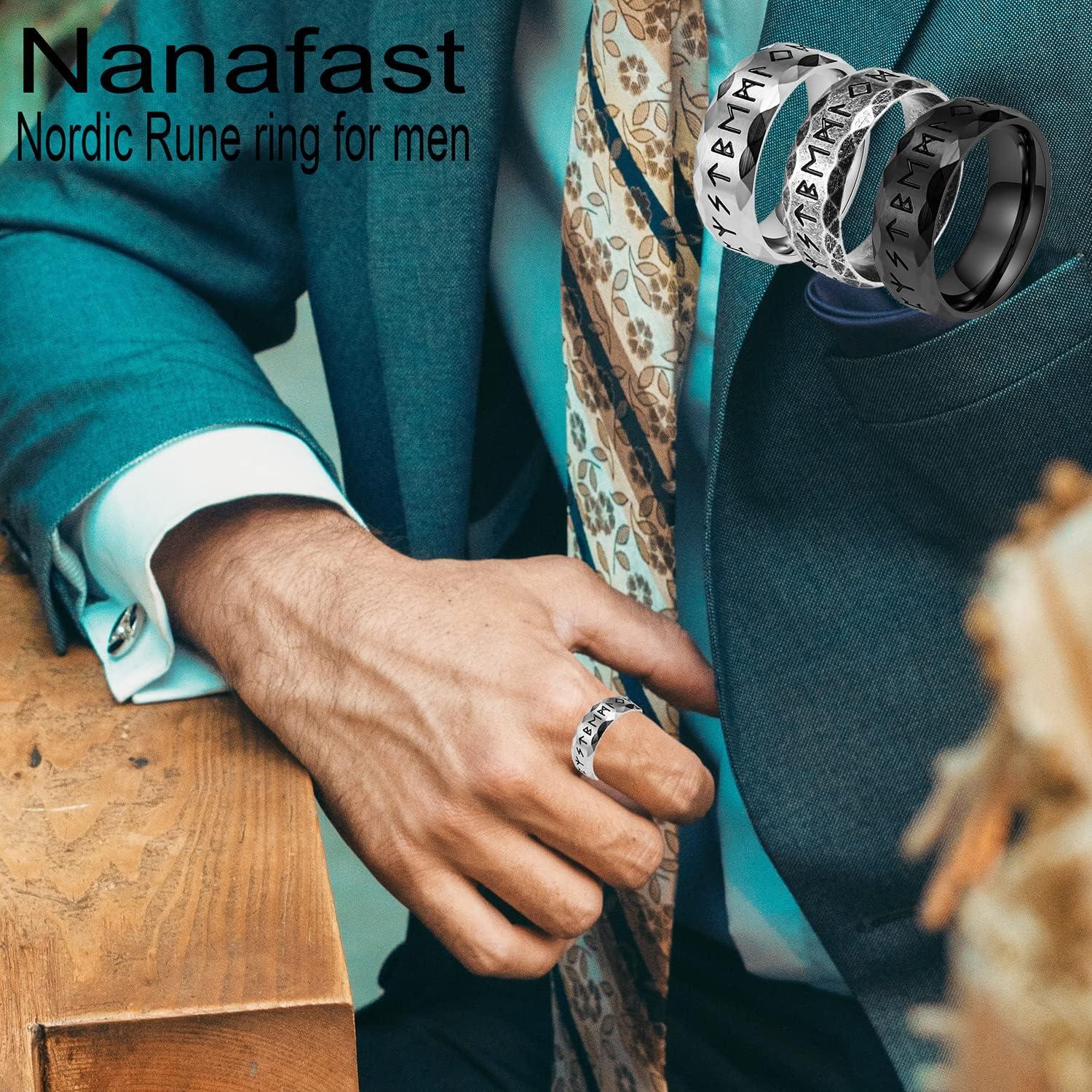 Anillo Vikingo de Acero Inoxidable 8mm con Runas Nórdicas