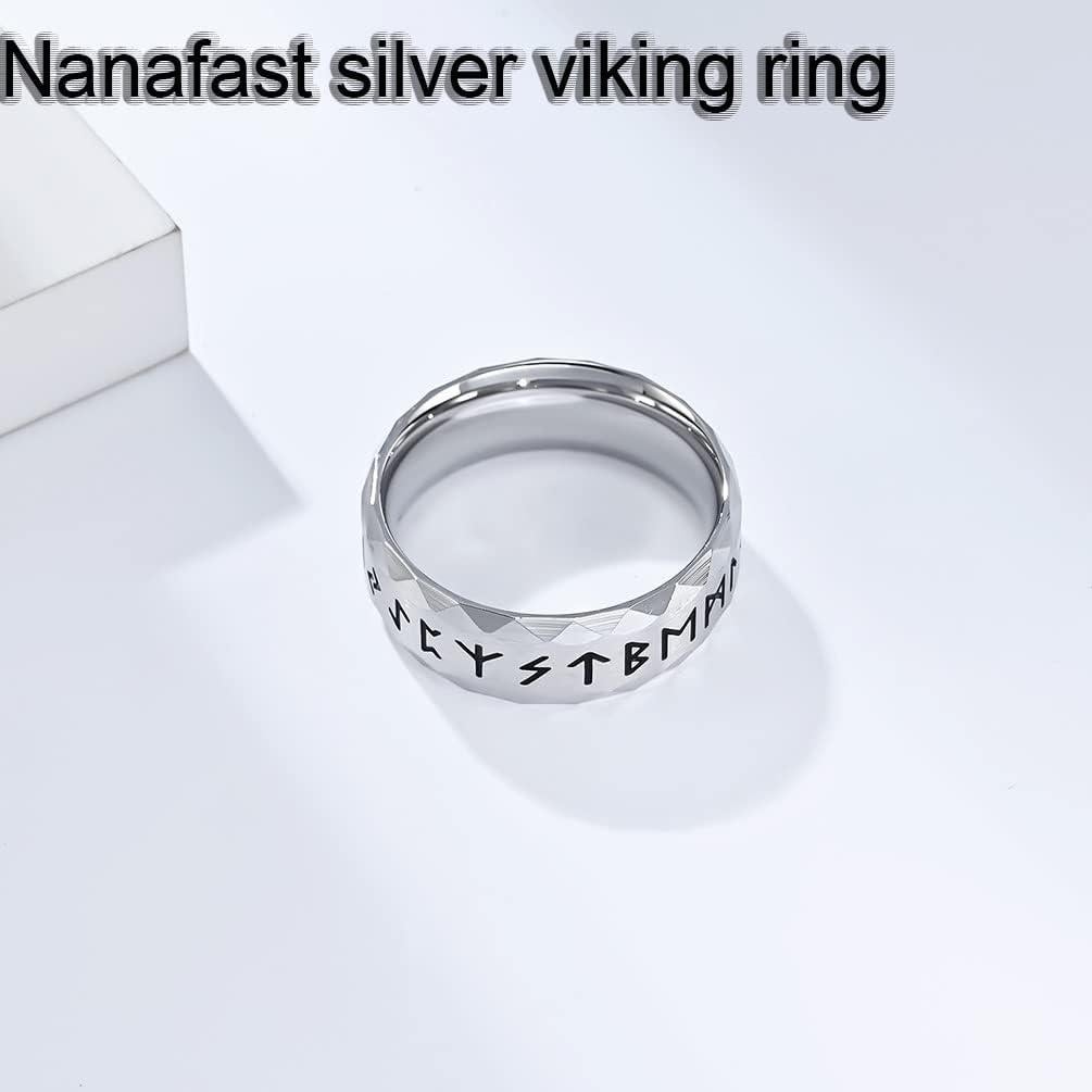 Anillo Vikingo de Acero Inoxidable 8mm con Runas Nórdicas
