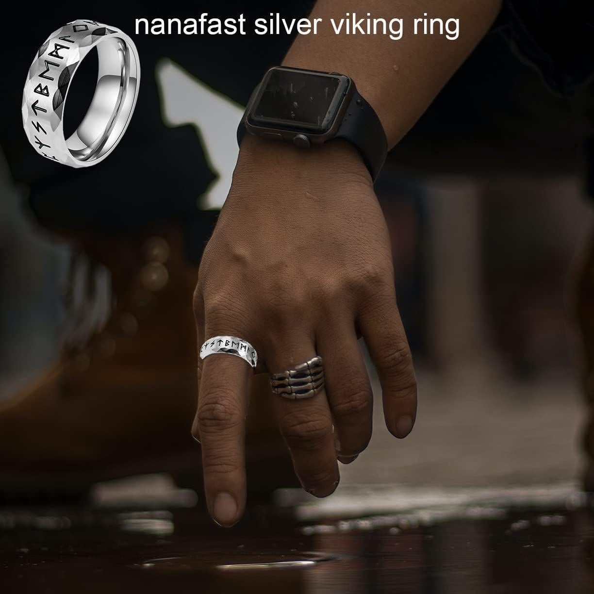 Anillo Vikingo de Acero Inoxidable 8mm con Runas Nórdicas