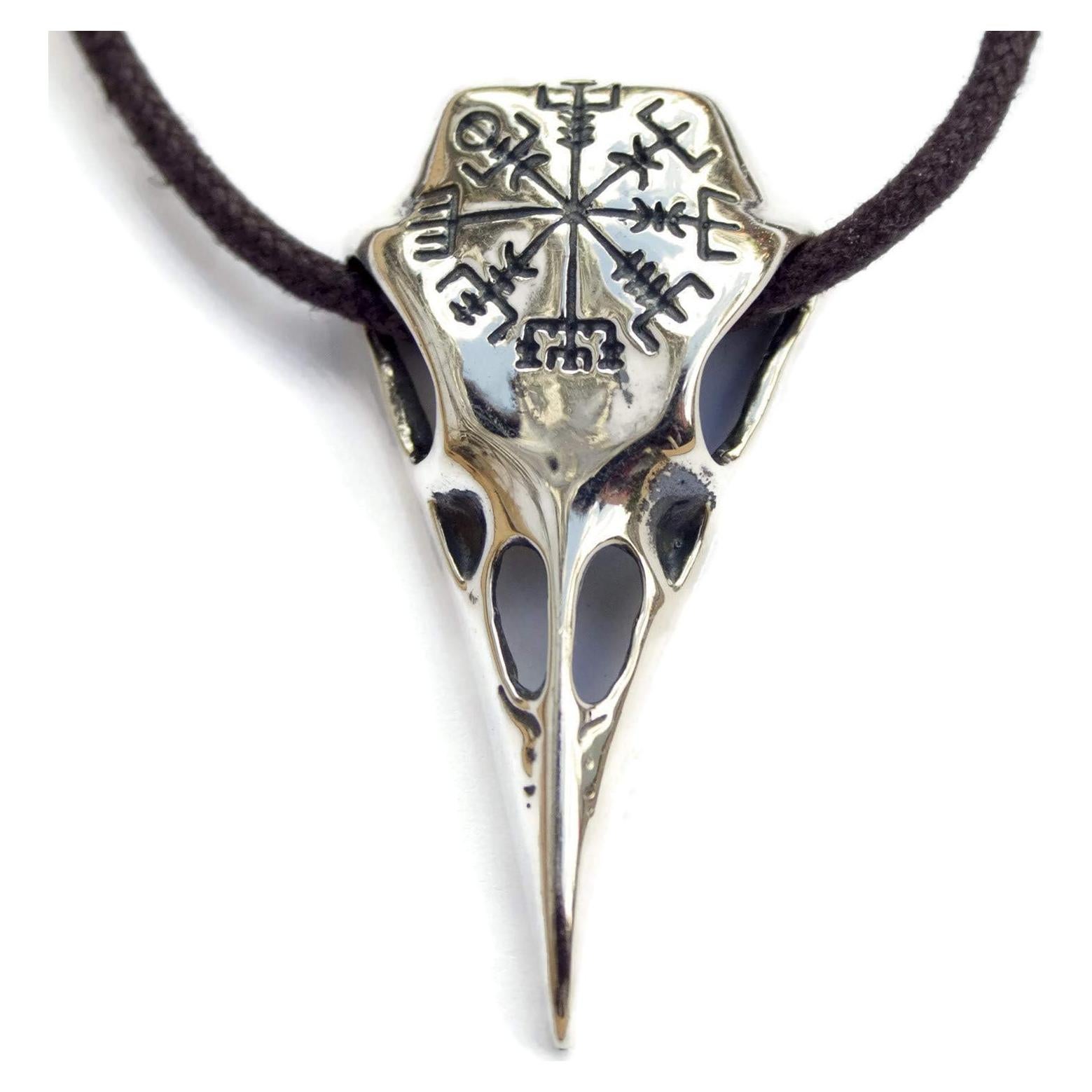 Collar de Calavera de Cuervo Vegvisir en Plata 925 - Joyería Nórdica