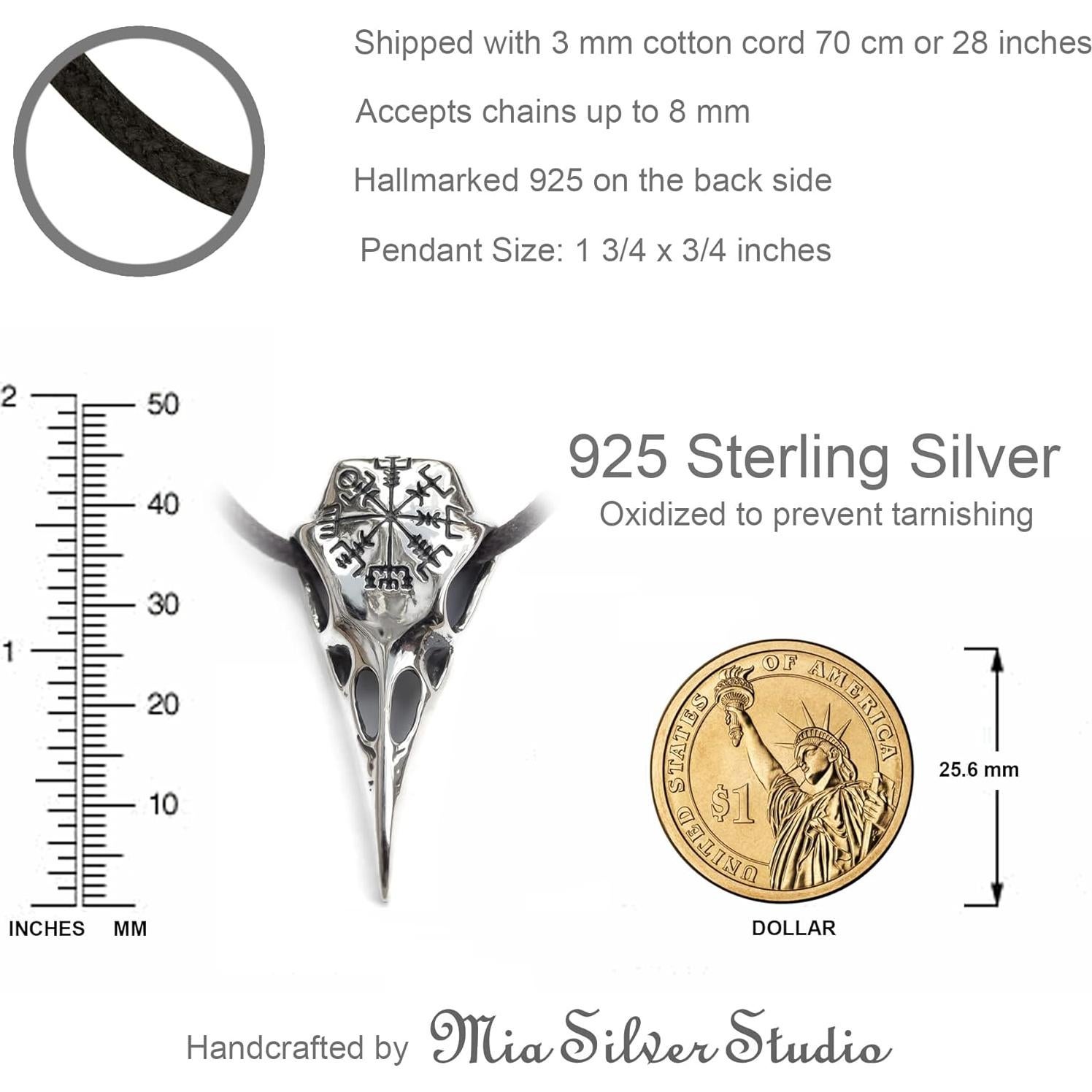 Collar de Calavera de Cuervo Vegvisir en Plata 925 - Joyería Nórdica