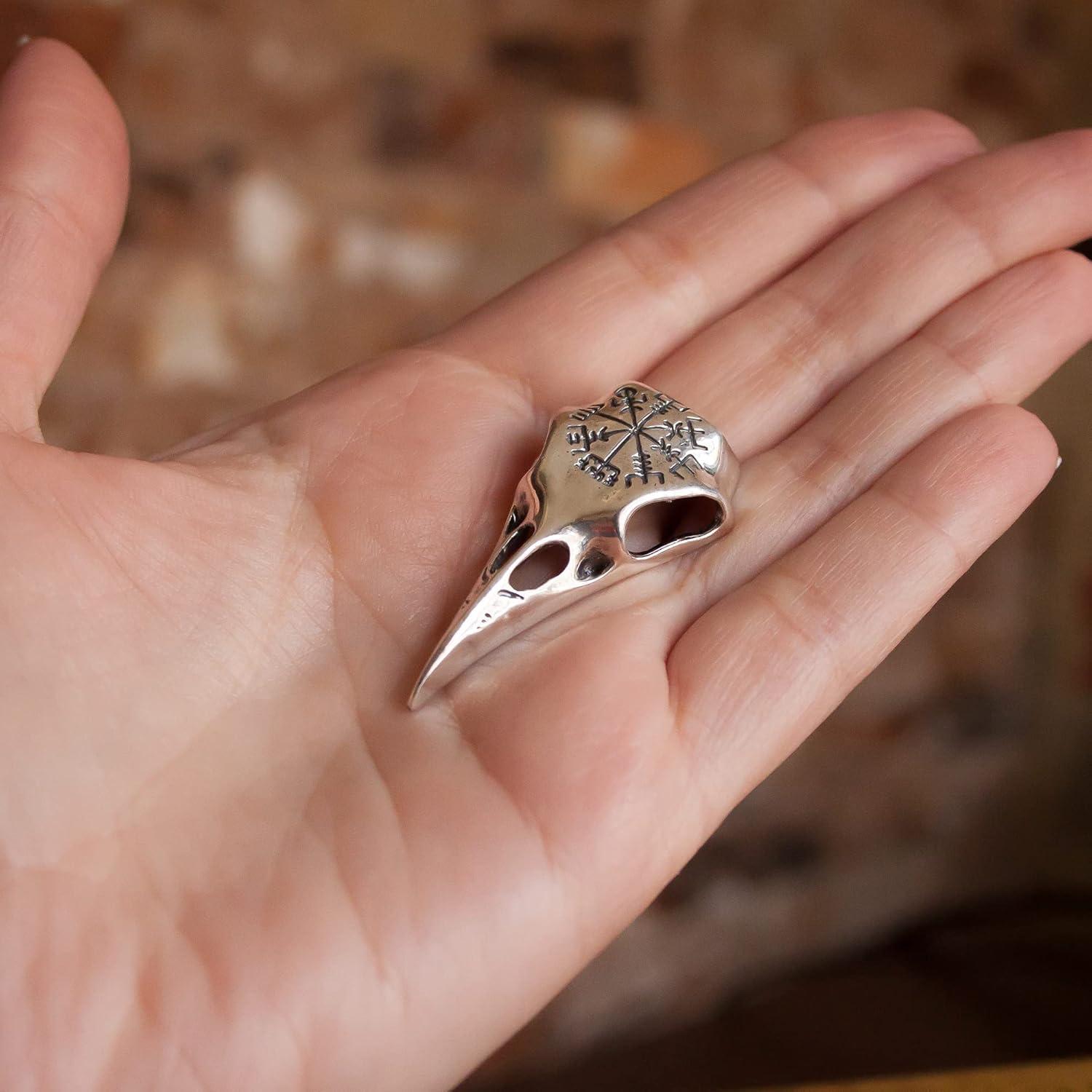 Collar de Calavera de Cuervo Vegvisir en Plata 925 - Joyería Nórdica