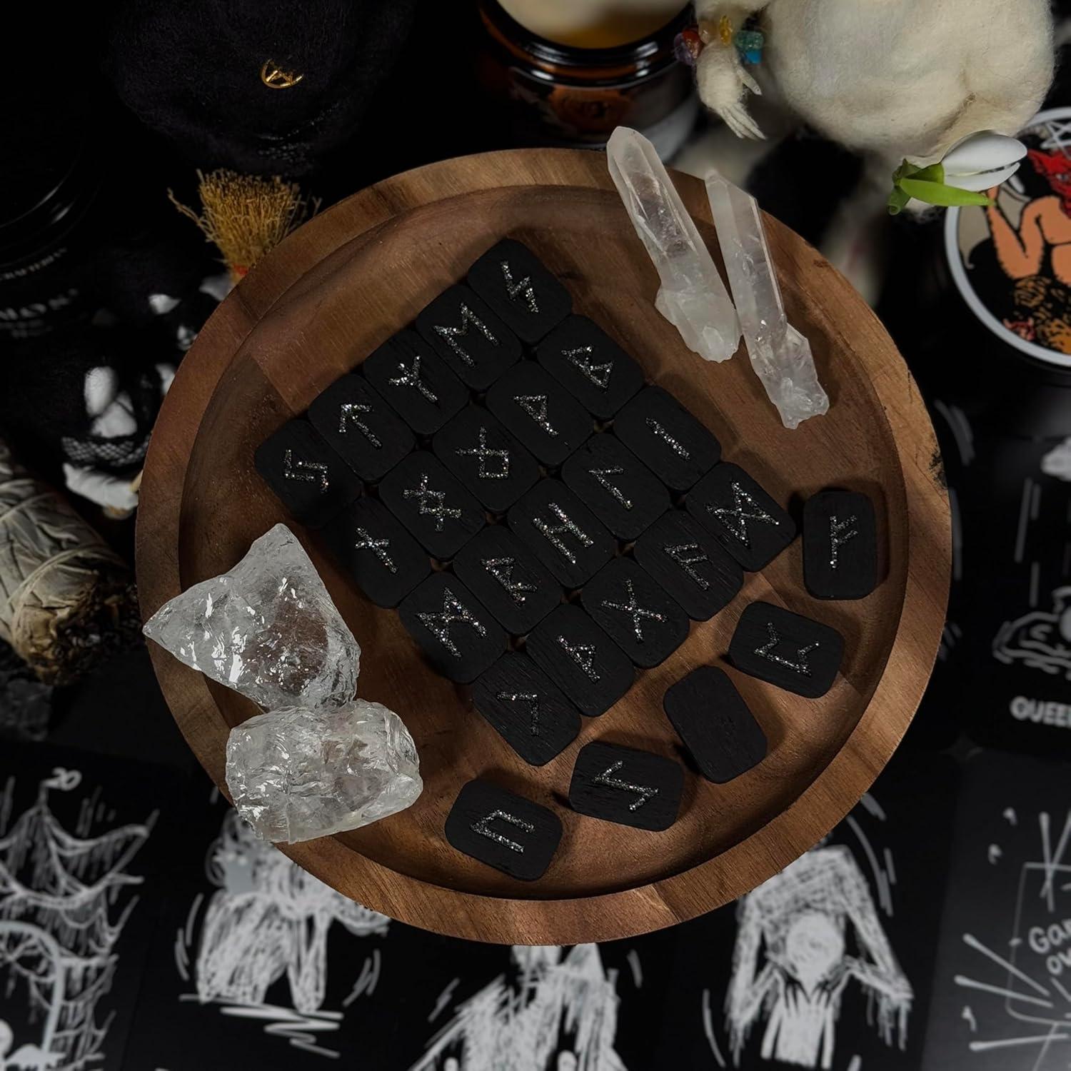 Conjunto de Runas de Madera de Roble CRAFTERIAN - 25 Piezas para Adivinación