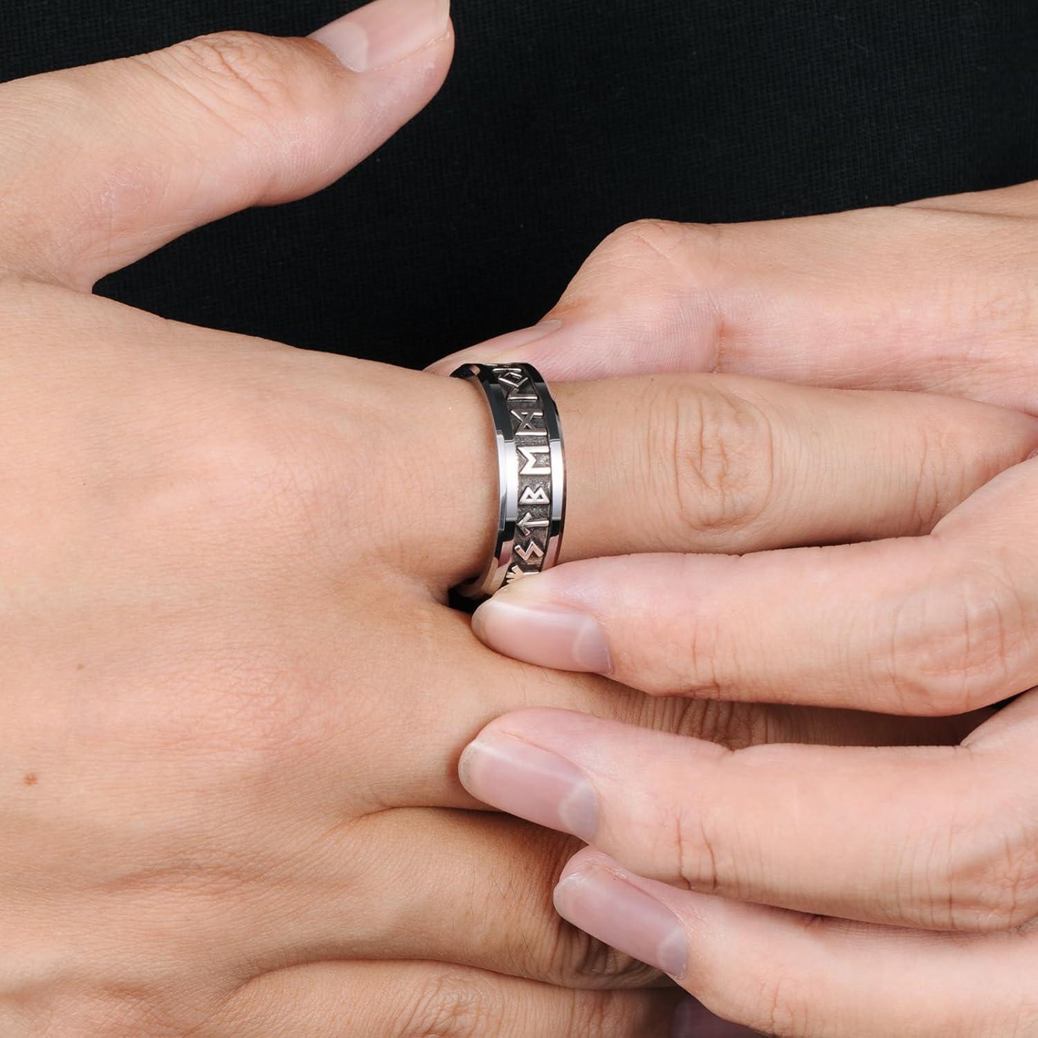 Anillo de Boda de Tungsteno NUNCAD con Runas de Plata 8mm