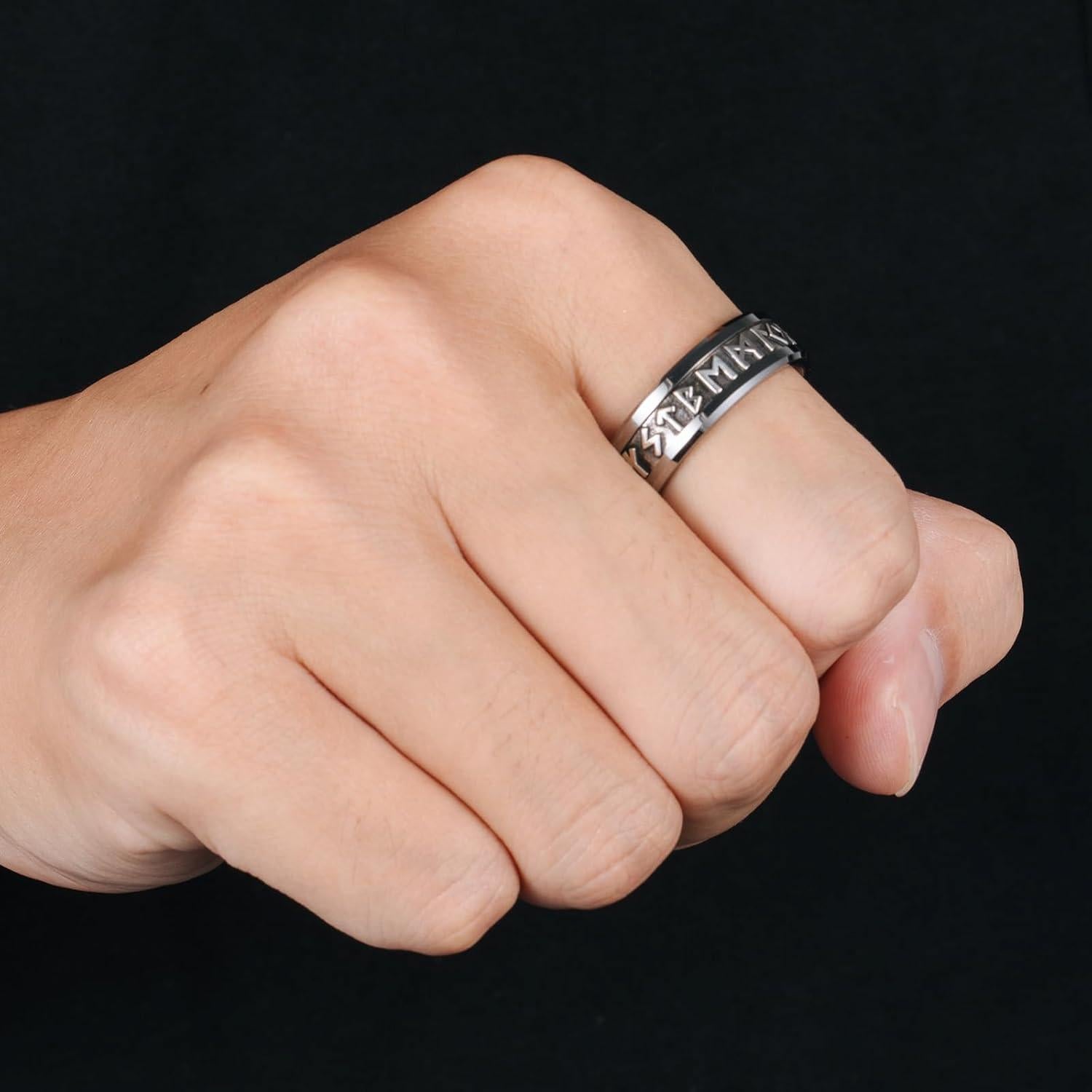 Anillo de Boda de Tungsteno NUNCAD con Runas de Plata 8mm