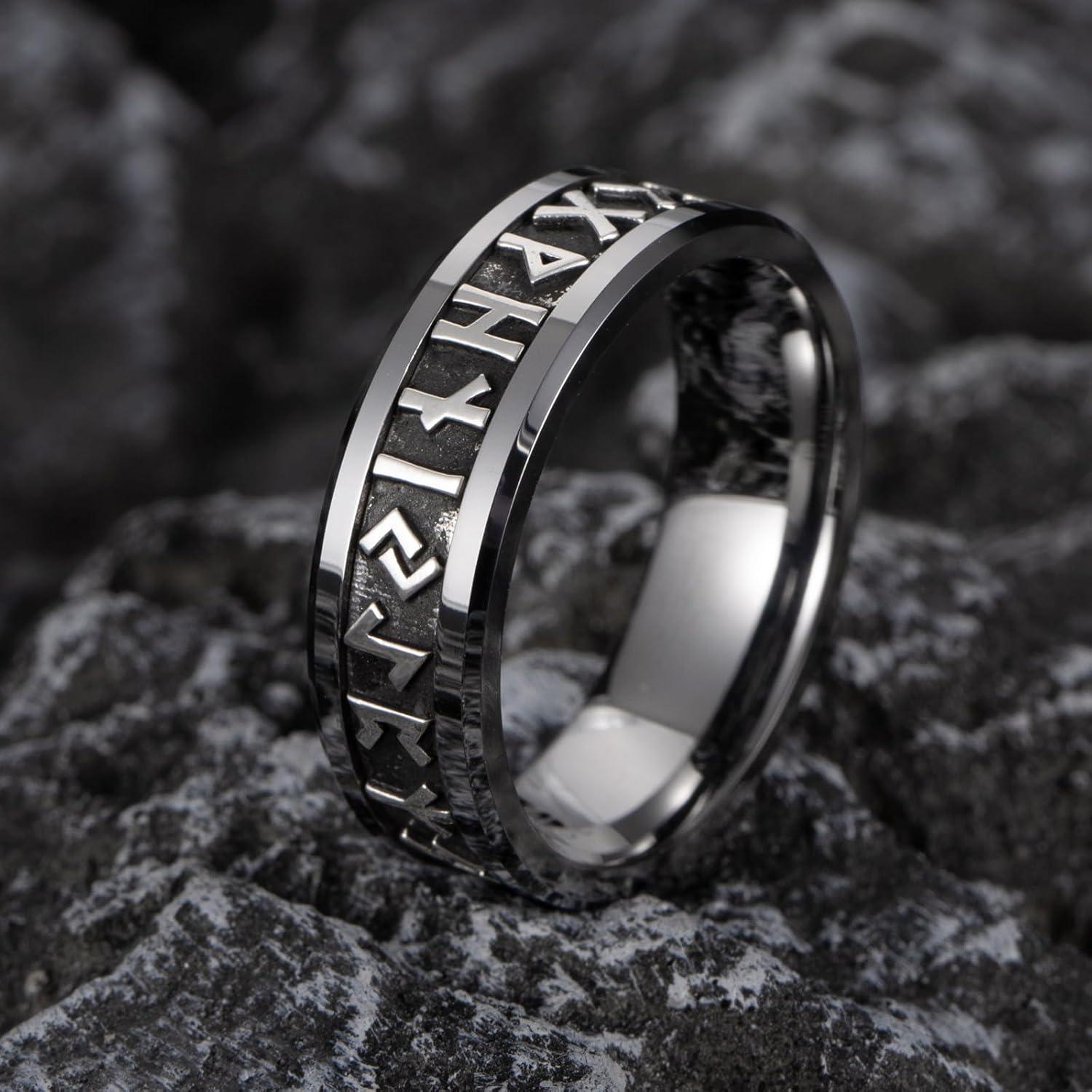 Anillo de Boda de Tungsteno NUNCAD con Runas de Plata 8mm