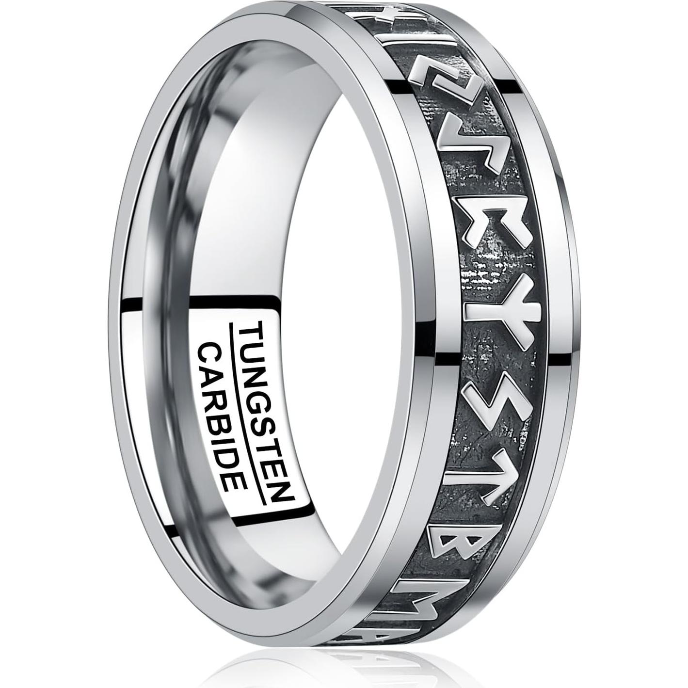 Anillo de Boda de Tungsteno NUNCAD con Runas de Plata 8mm