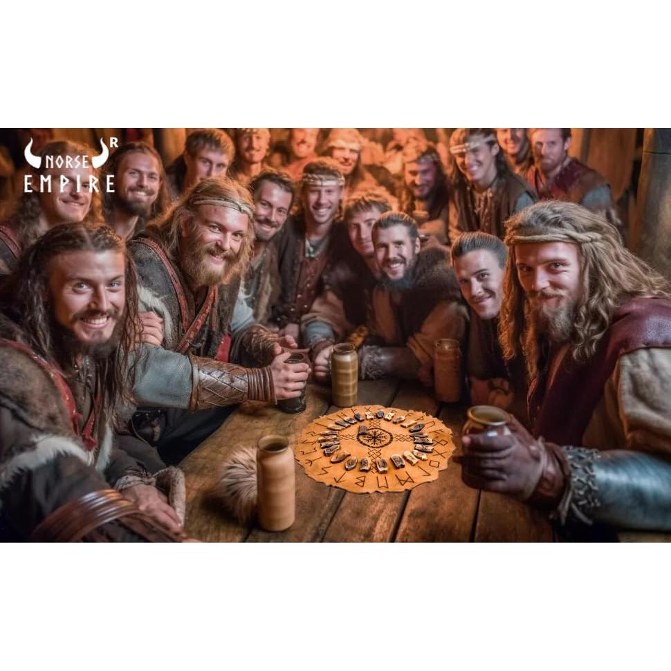 Juego de Runas Vikingas de Hueso con Tapete de Cuero Premium