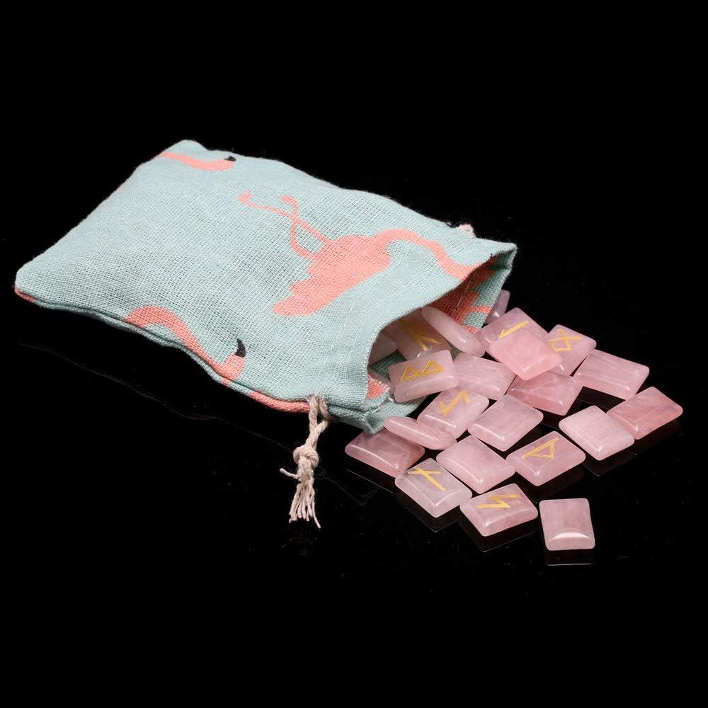Juego de Piedras Rúnicas de Cuarzo Rosa con Alfabeto Futhark