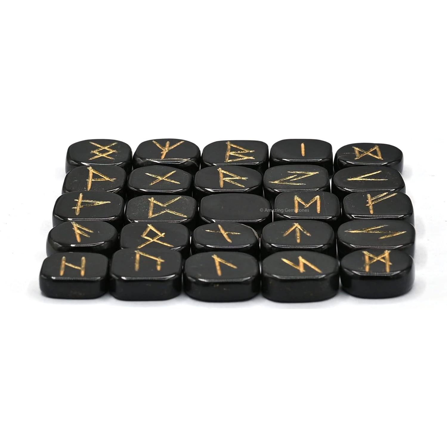 Conjunto de Runas de Turmalina Negra 25 Piezas con Libro PDF