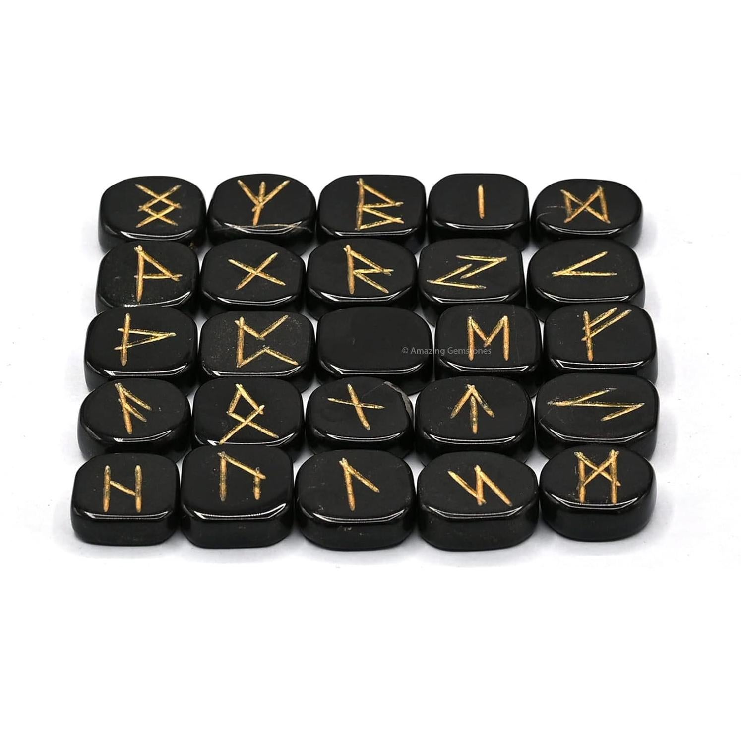 Conjunto de Runas de Turmalina Negra 25 Piezas con Libro PDF