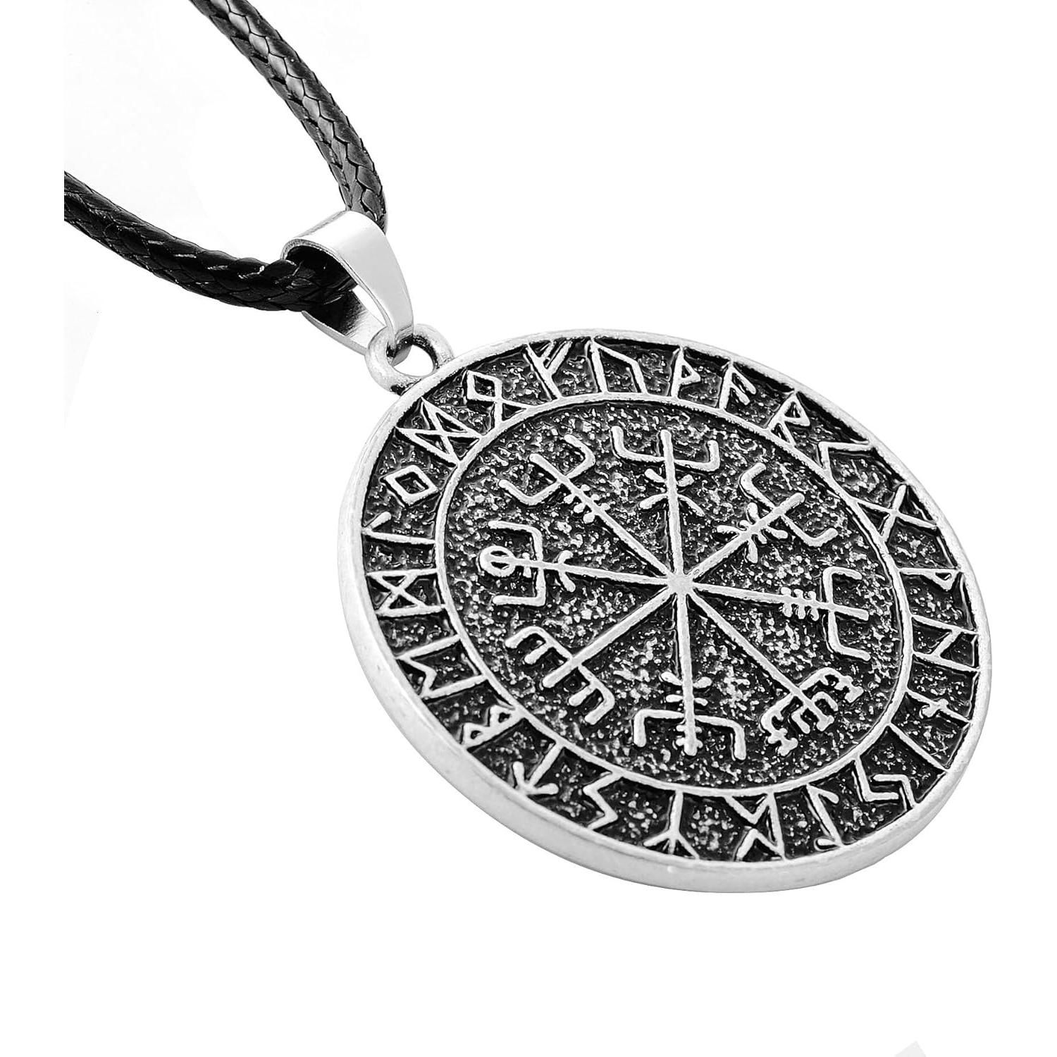 Collar Vikingo Vegvisir para Hombres en Plata Antigua - 45.72 cm