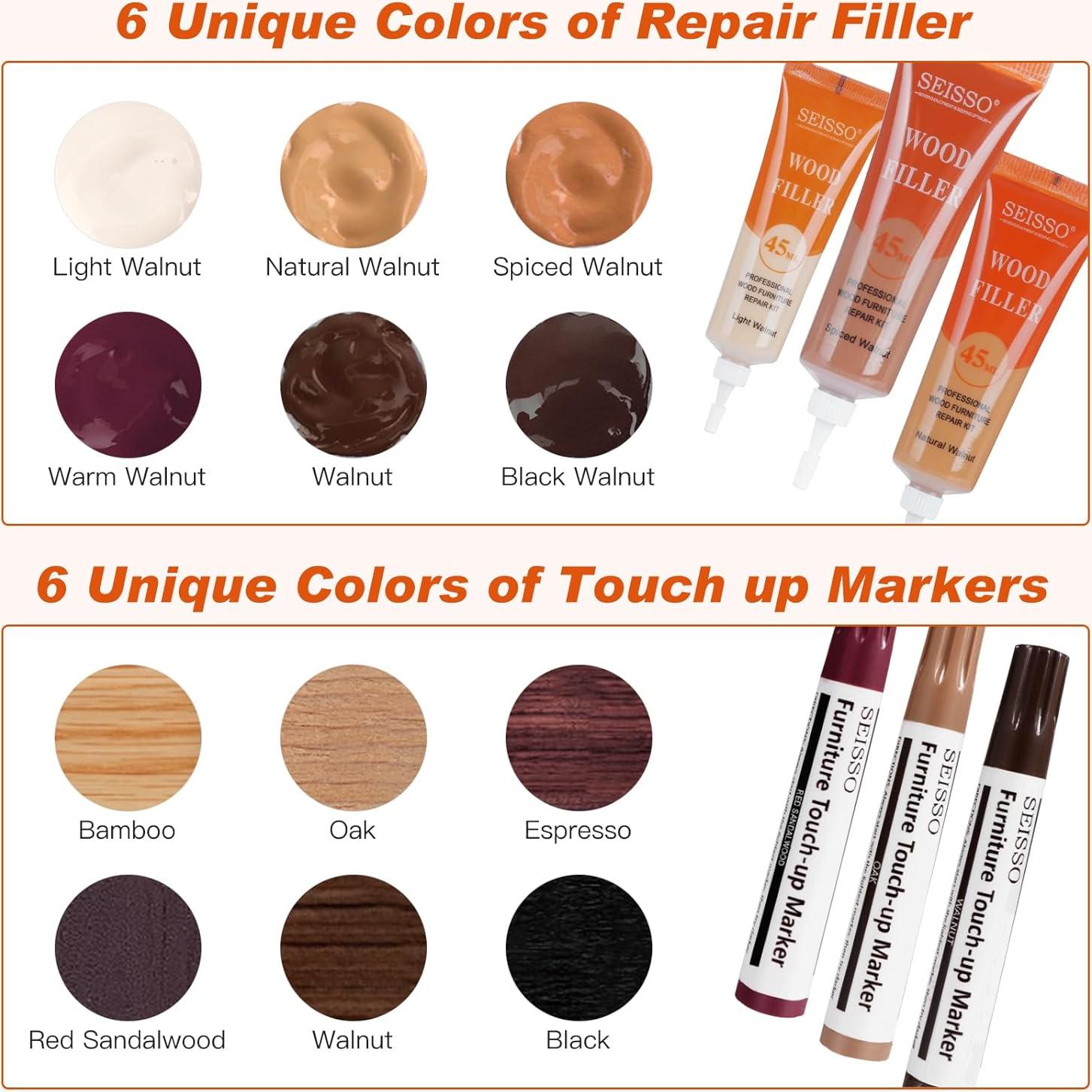 Kit de Reparación de Muebles SEISSO - 6 Rellenos y Marcadores