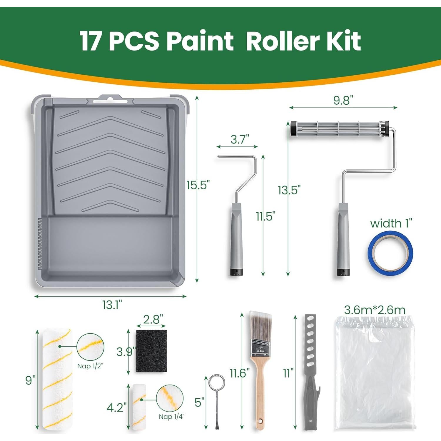 Kit de Rodillos de Pintura VOOMEY 17 Piezas Microfibra