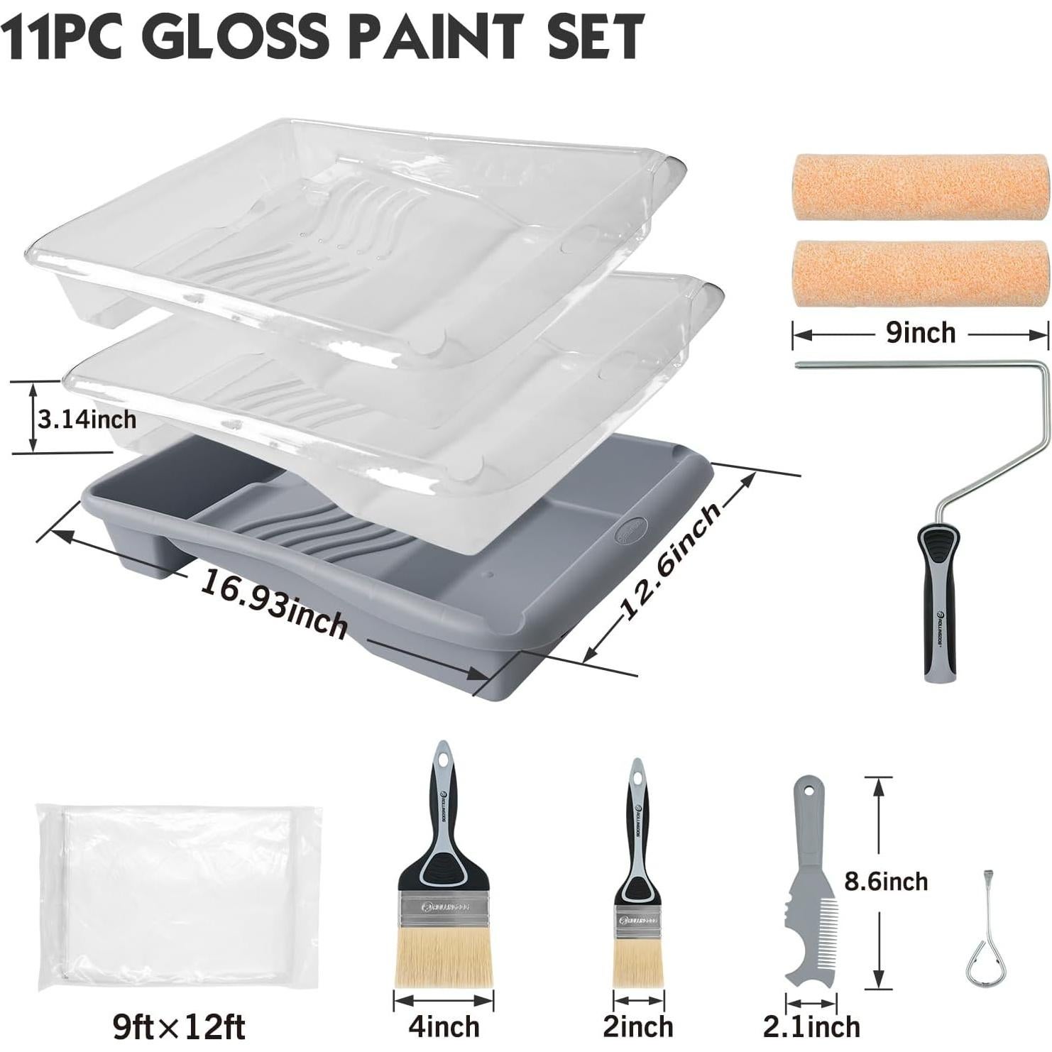 Kit de Rodillos de Pintura 11 Piezas ROLLINGDOG - 9" Microfibra