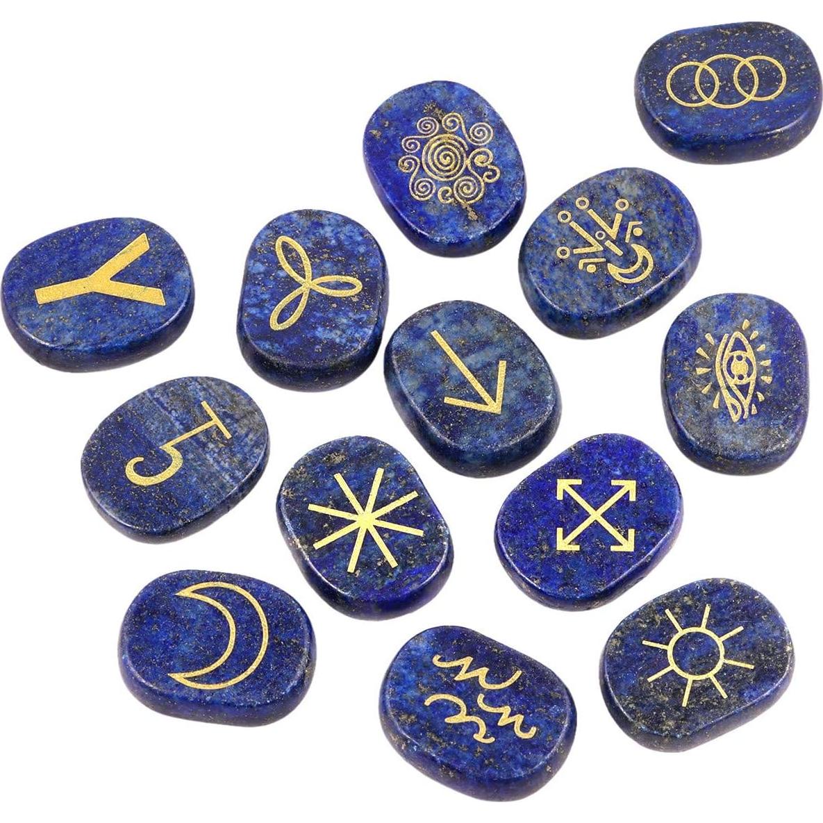 Conjunto de 13 Runas de Lapis Lazuli Mookaitedecor para Adivinación