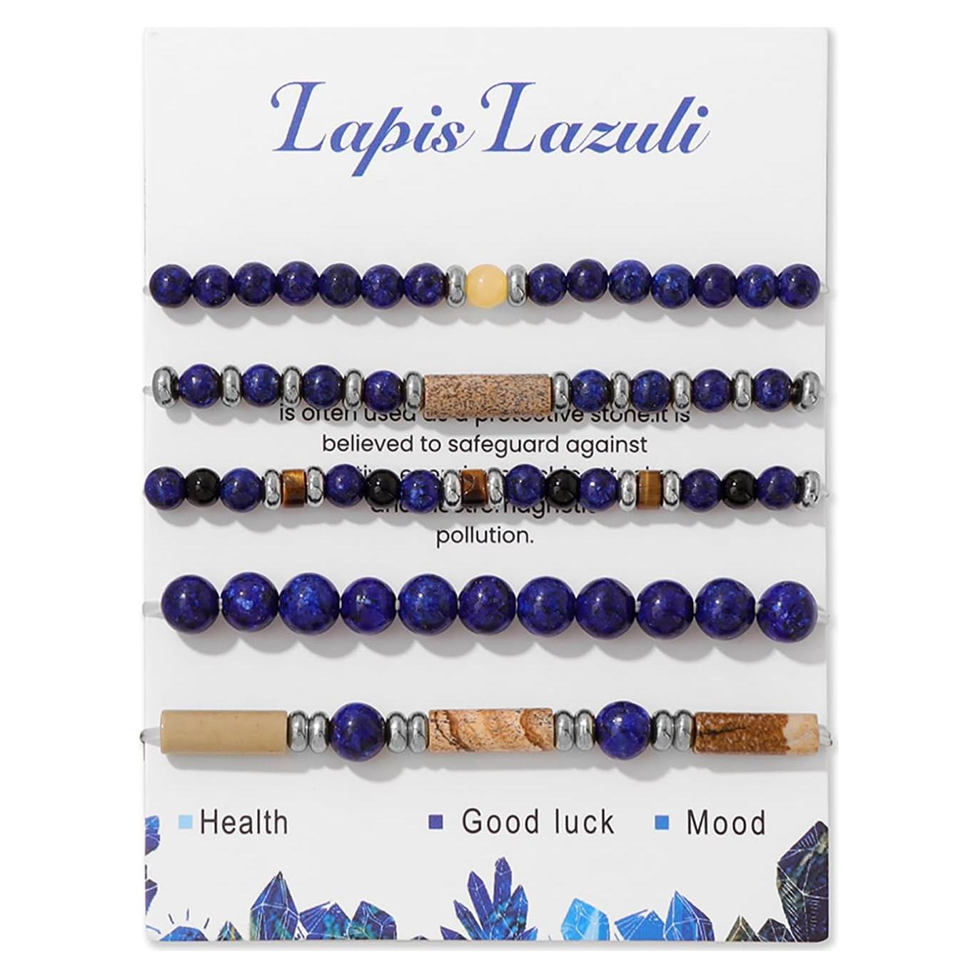 Conjunto de Pulseras de Lapislázuli para Mujeres - 5 Piezas