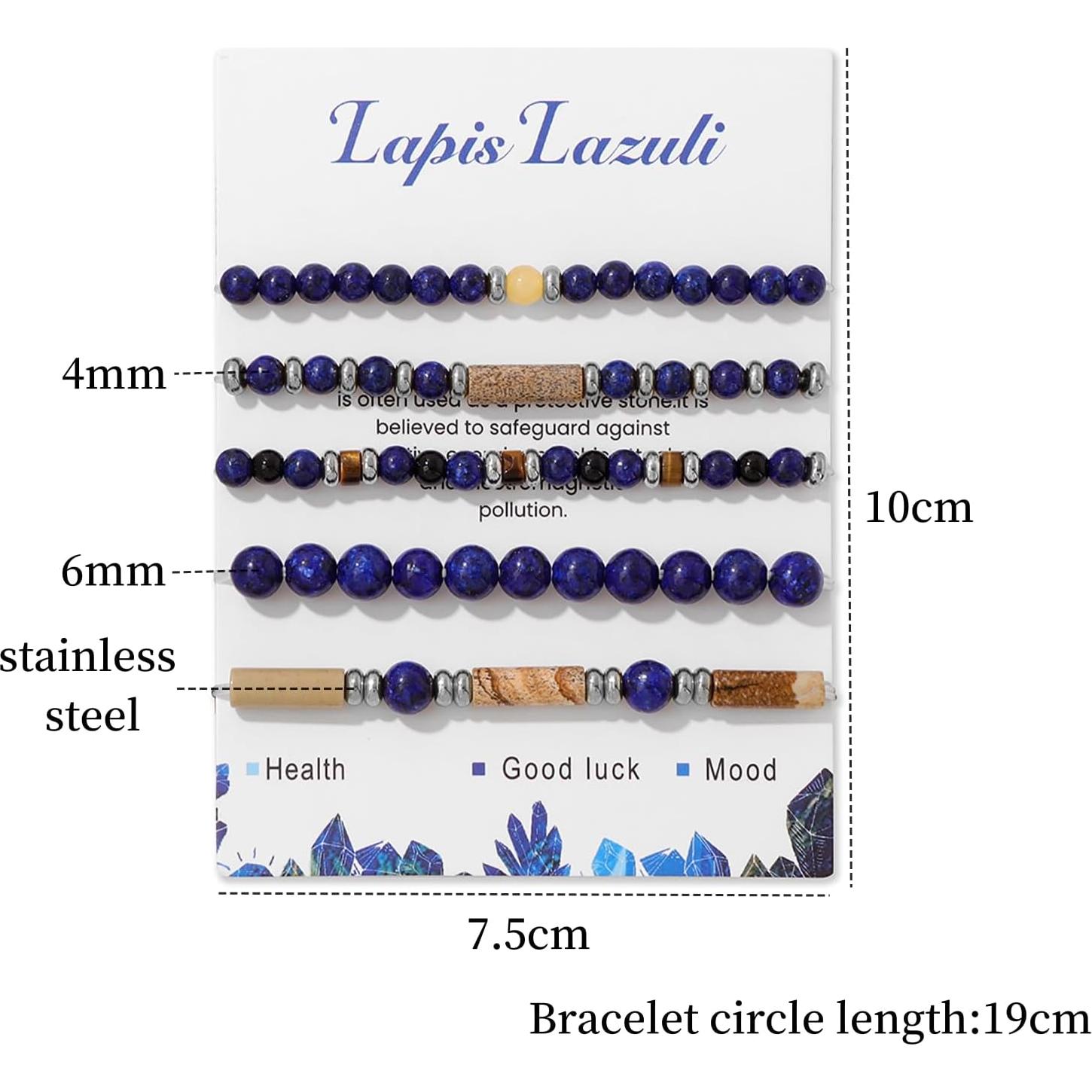 Conjunto de Pulseras de Lapislázuli para Mujeres - 5 Piezas