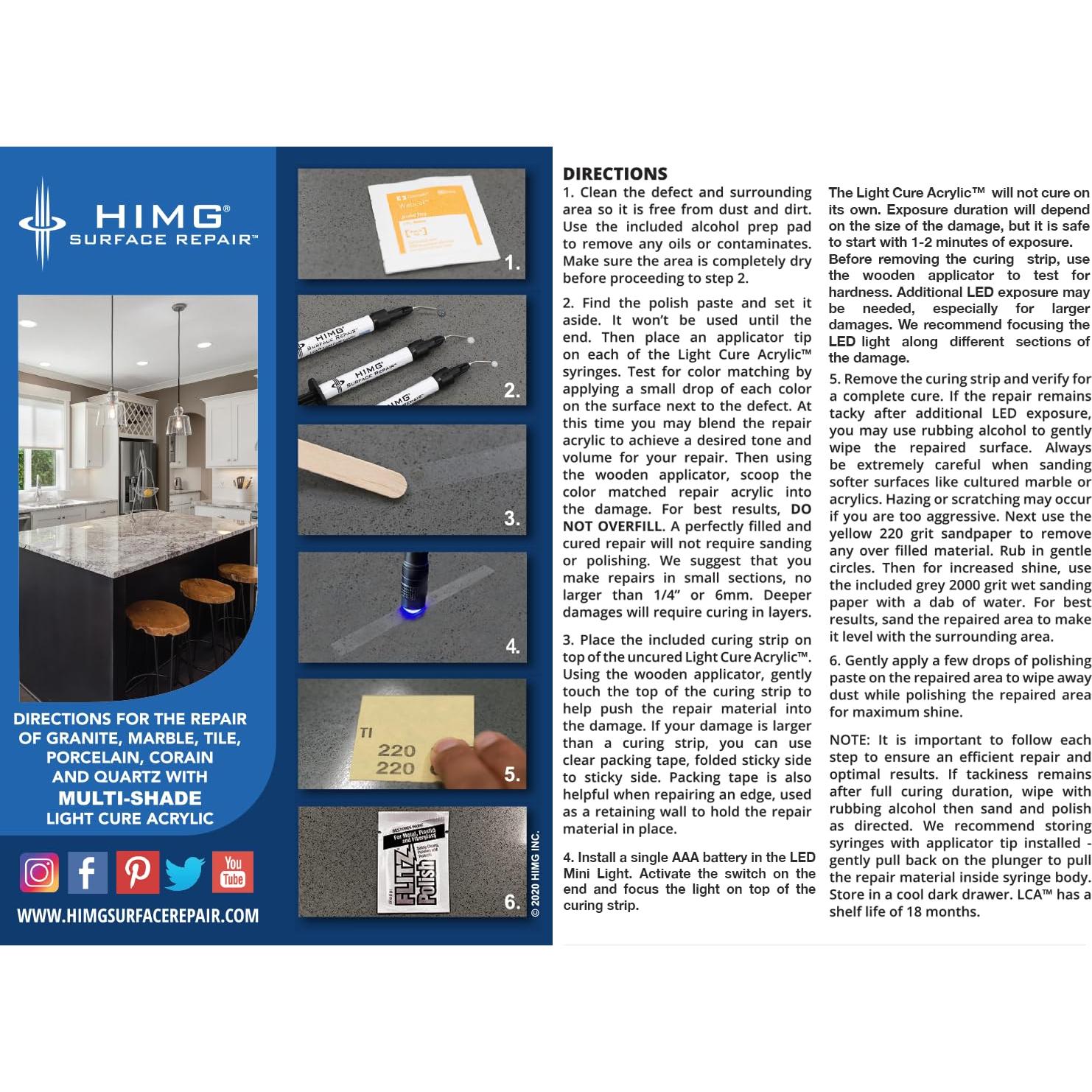 Kit de Reparación de Superficies HIMG - Cuarzo, Granito, Mármol