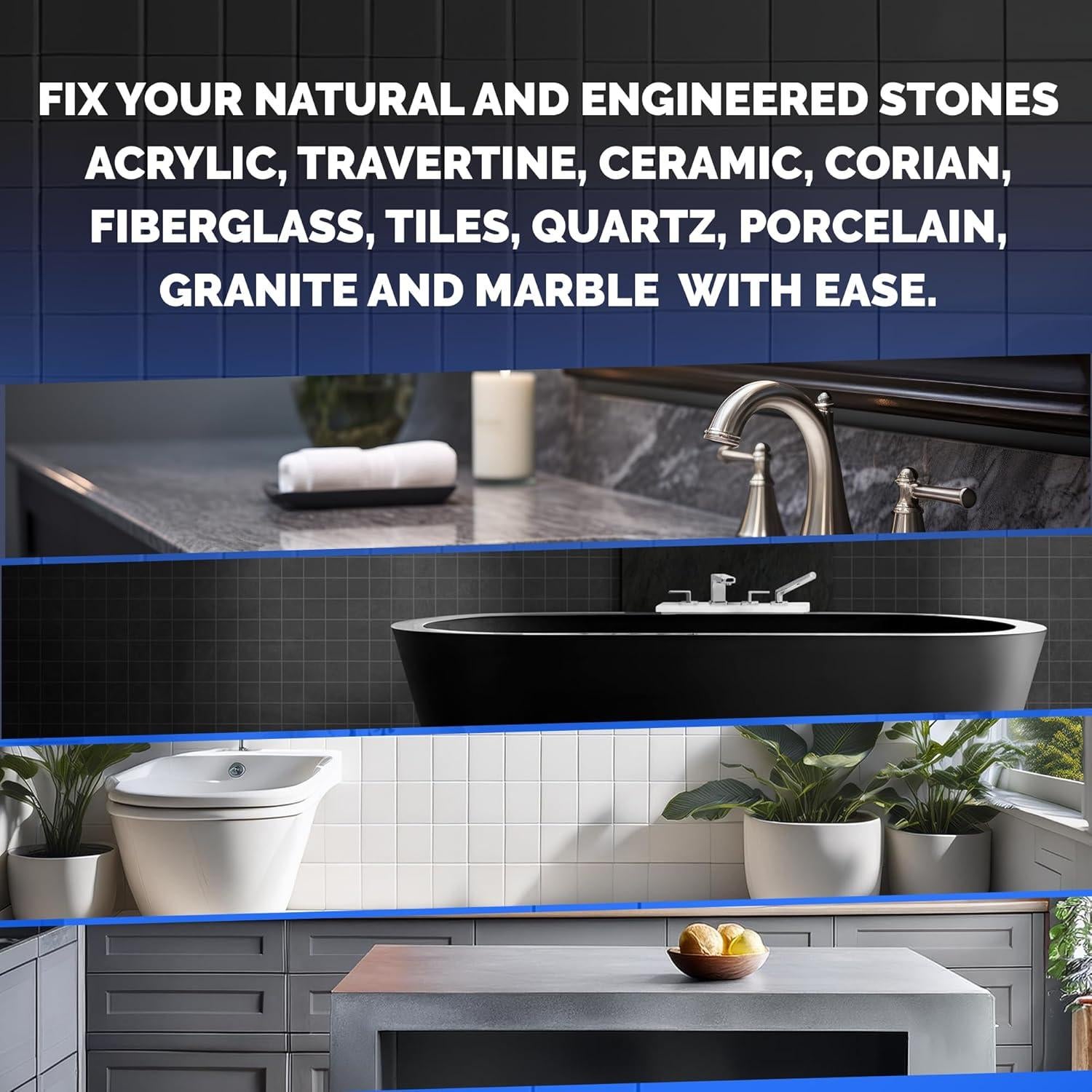 Kit de Reparación de Encimeras NNREPAIR C105A - Granito, Mármol y Porcelana