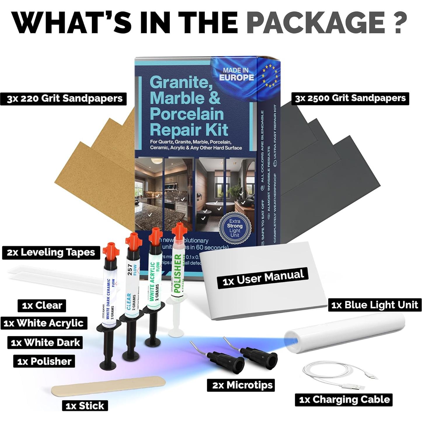 Kit de Reparación de Encimeras NNREPAIR C105A - Granito, Mármol y Porcelana