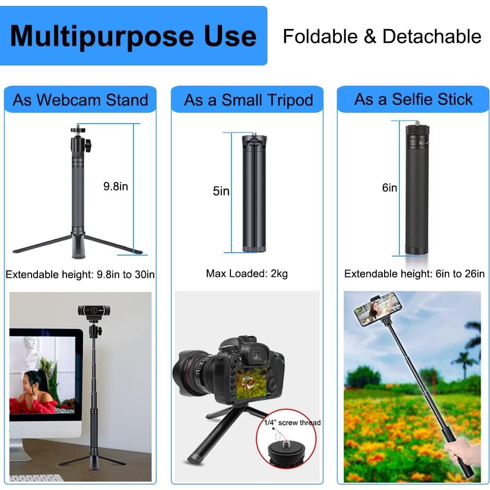 Trípode Extensible para Webcam JCWINY 25.4-76.2 cm Aluminio