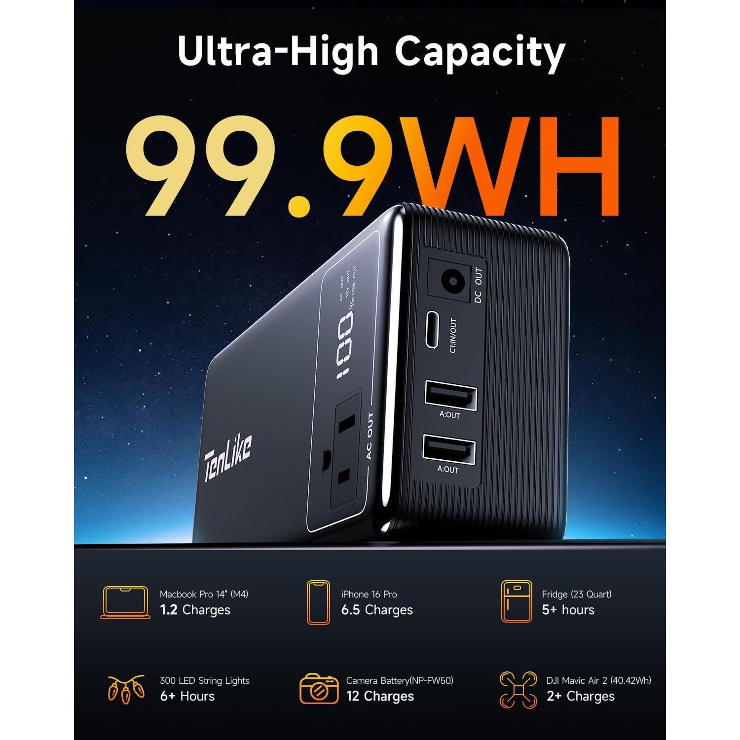 Estación de Energía Portátil Tenlike 99.9Wh Batería Recargable