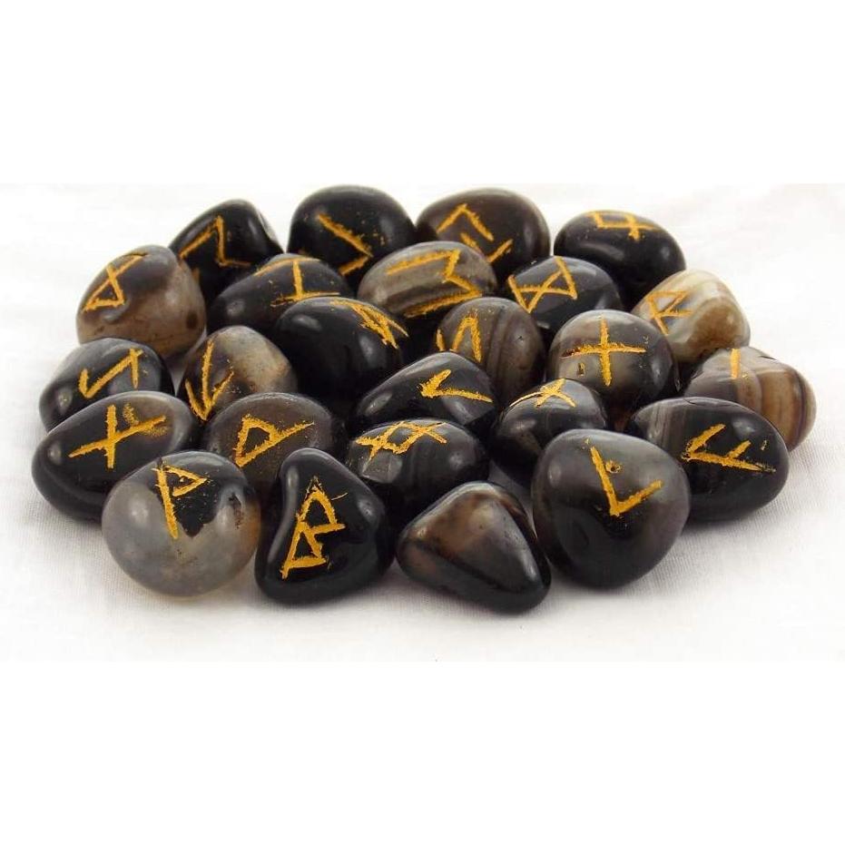 Conjunto de Piedras Rúnicas de Ónix Negro - Alfabeto Vikingo