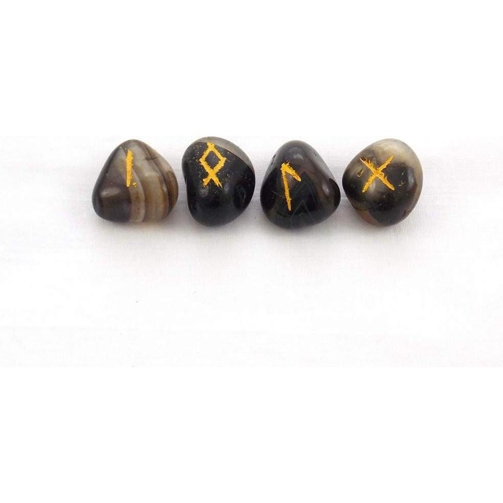 Conjunto de Piedras Rúnicas de Ónix Negro - Alfabeto Vikingo